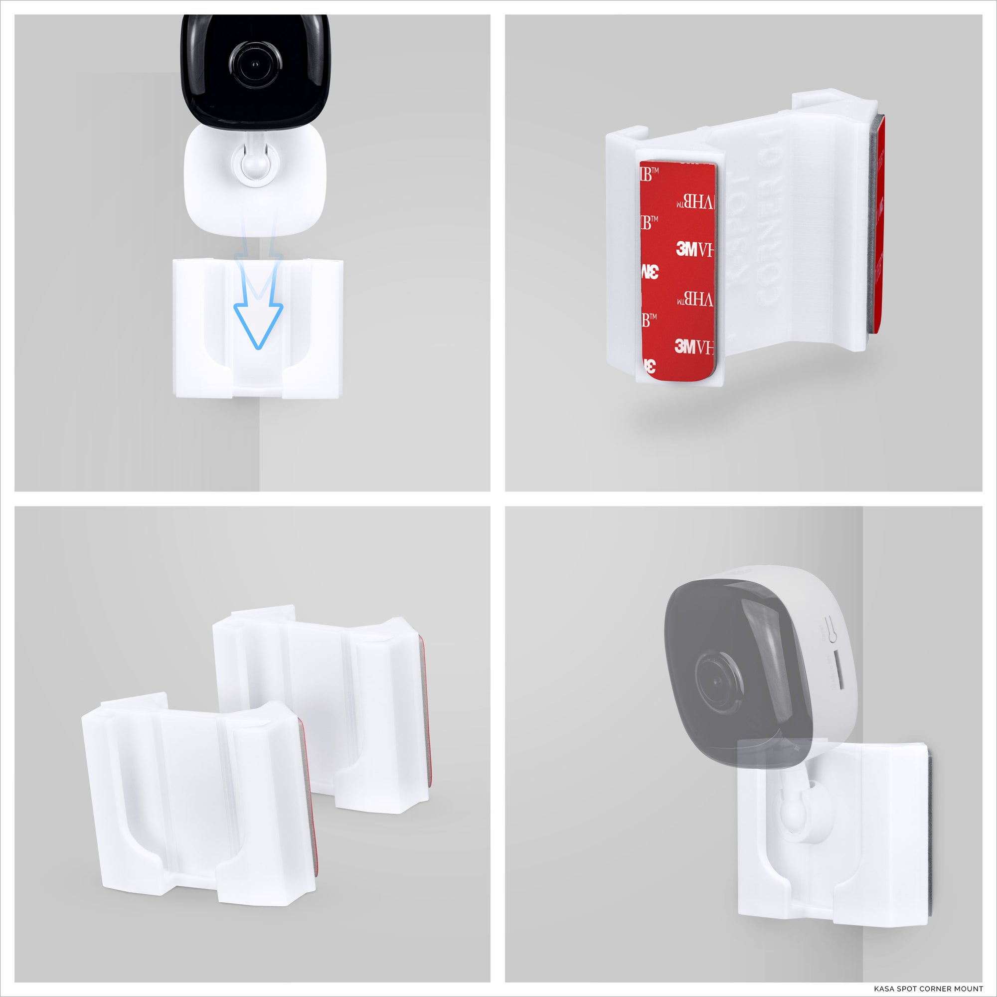 حامل حائط زاوية لكاميرا كاسا سبوت KC100 ، KC105 ، EC60 (عبوتان) - حامل لاصق ، بدون حامل ، شريط VHB قوي 2M ، بدون براغي ، تثبيت بدون فوضى