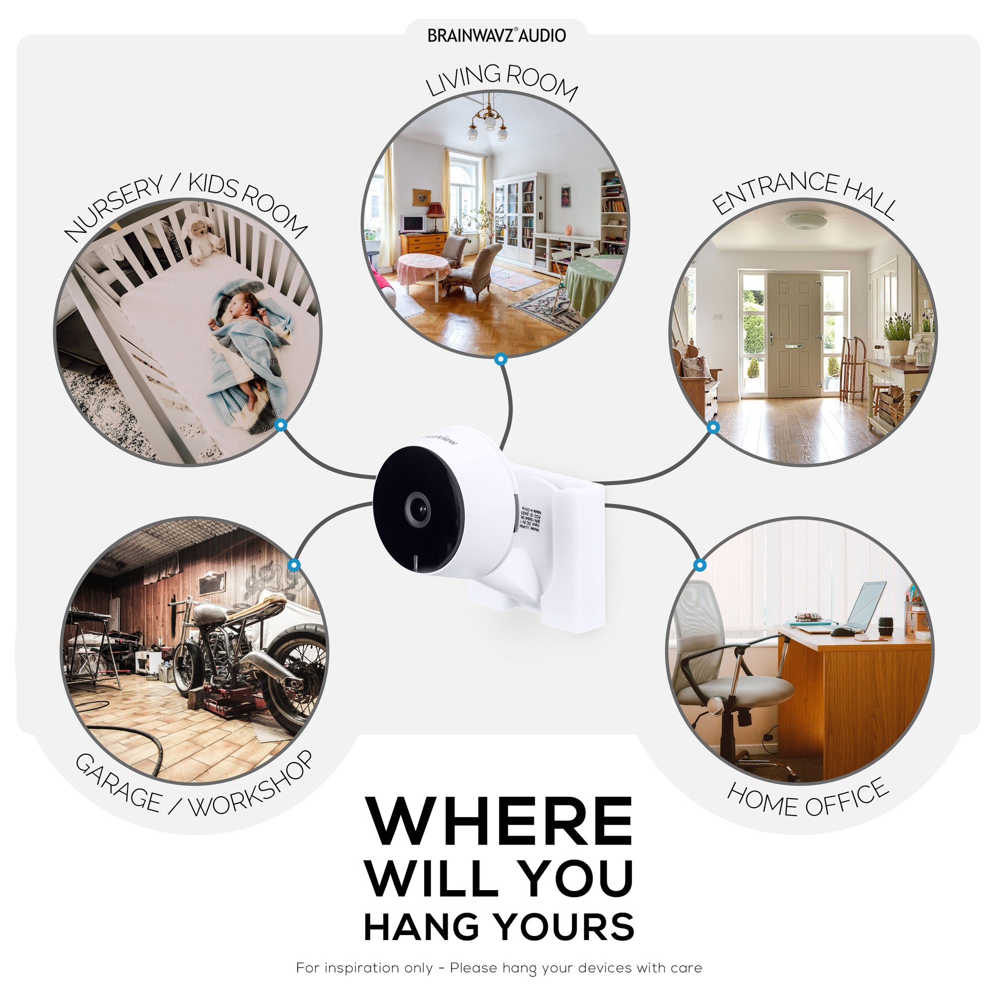 التثبيت على الحائط لكاميرا LaView LV-PWF1 1080P HD الداخلية ، حامل كاميرا الأمان اللاصق ، يقلل من البقع العمياء والفوضى ، التركيب اللاصق والمسمار