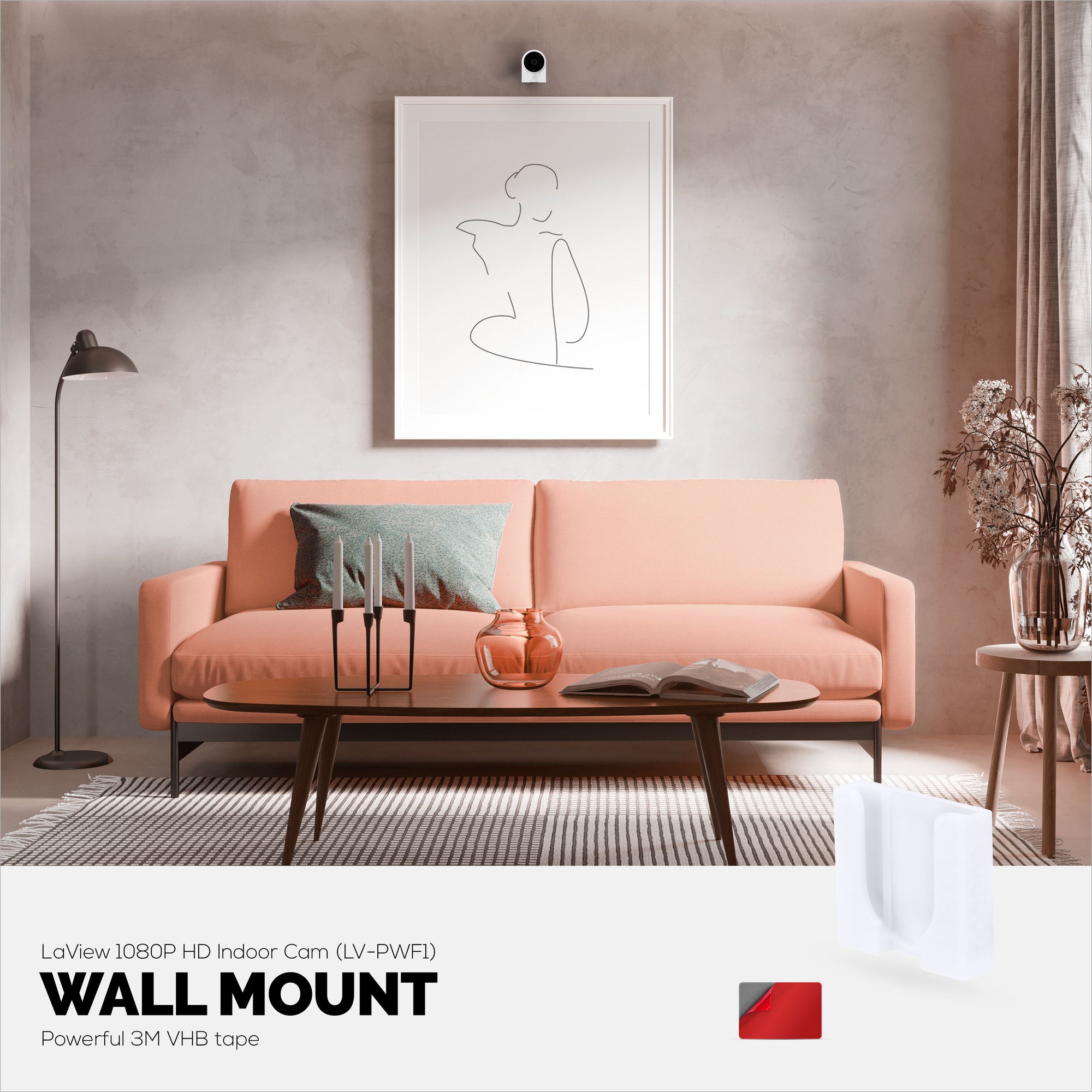 التثبيت على الحائط لكاميرا LaView LV-PWF1 1080P HD الداخلية ، حامل كاميرا الأمان اللاصق ، يقلل من البقع العمياء والفوضى ، التركيب اللاصق والمسمار