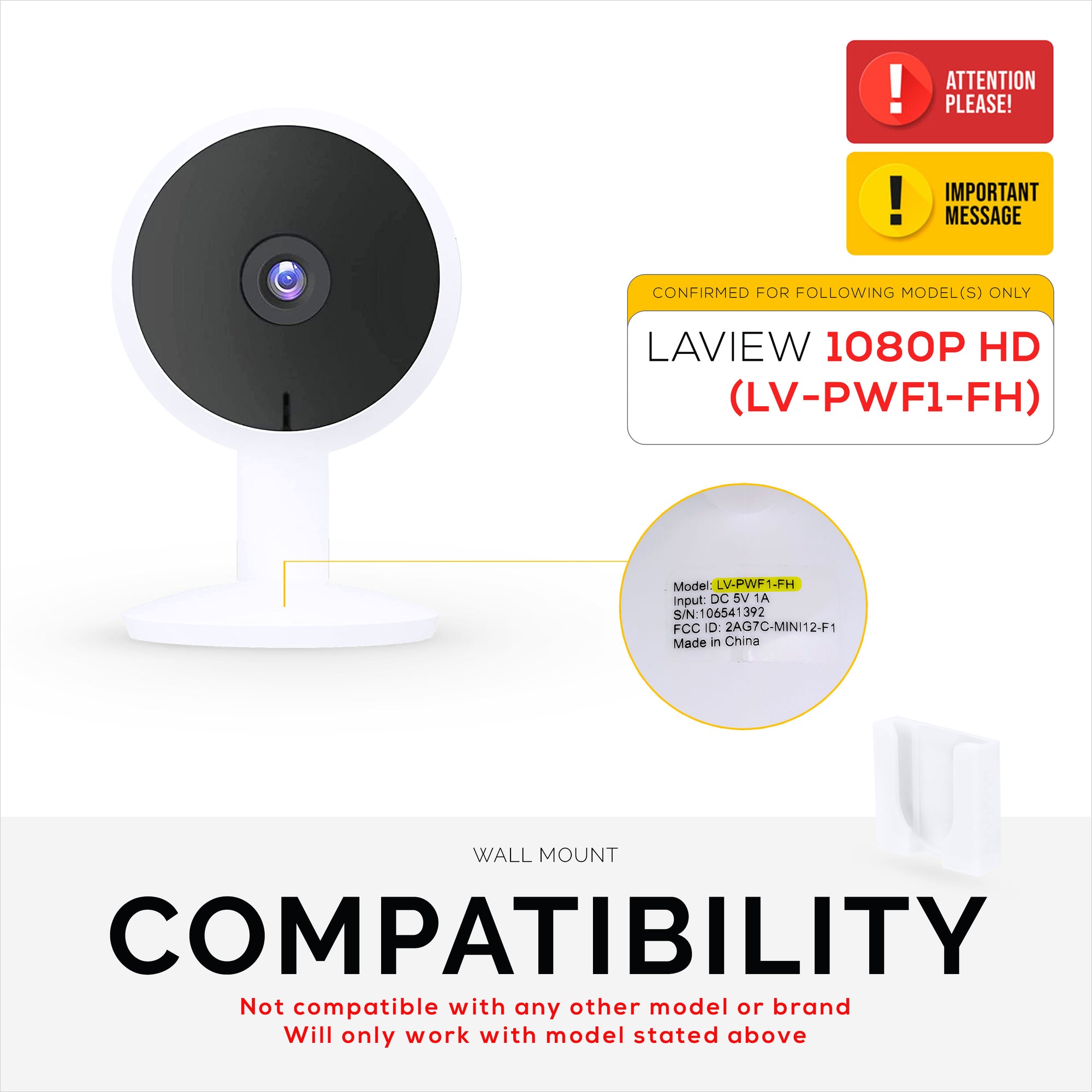 التثبيت على الحائط لكاميرا LaView LV-PWF1 1080P HD الداخلية ، حامل كاميرا الأمان اللاصق ، يقلل من البقع العمياء والفوضى ، التركيب اللاصق والمسمار