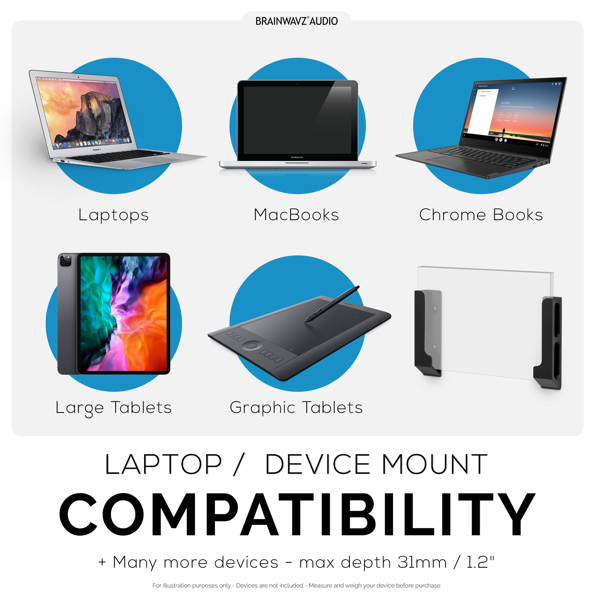 حامل كمبيوتر محمول مثبت على الحائط مع لاصق ومسمار ، 1.2 بوصة / 31 ملم ، لأجهزة Macbooks ، والسطح ، ولوحات المفاتيح ، والمفاتيح ، والأجهزة اللوحية والمزيد