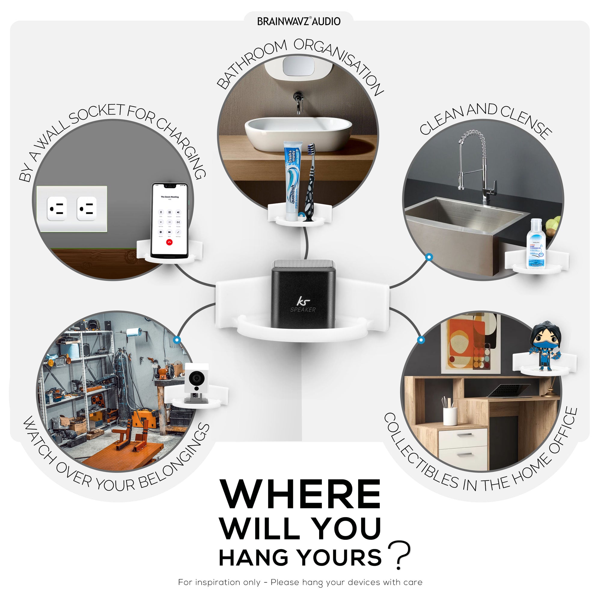 Selvklæbende lille cirkulært hjørne flydende hylde til sikkerhedskameraer, babyalarmer, højttalere, planter & amp; Mere