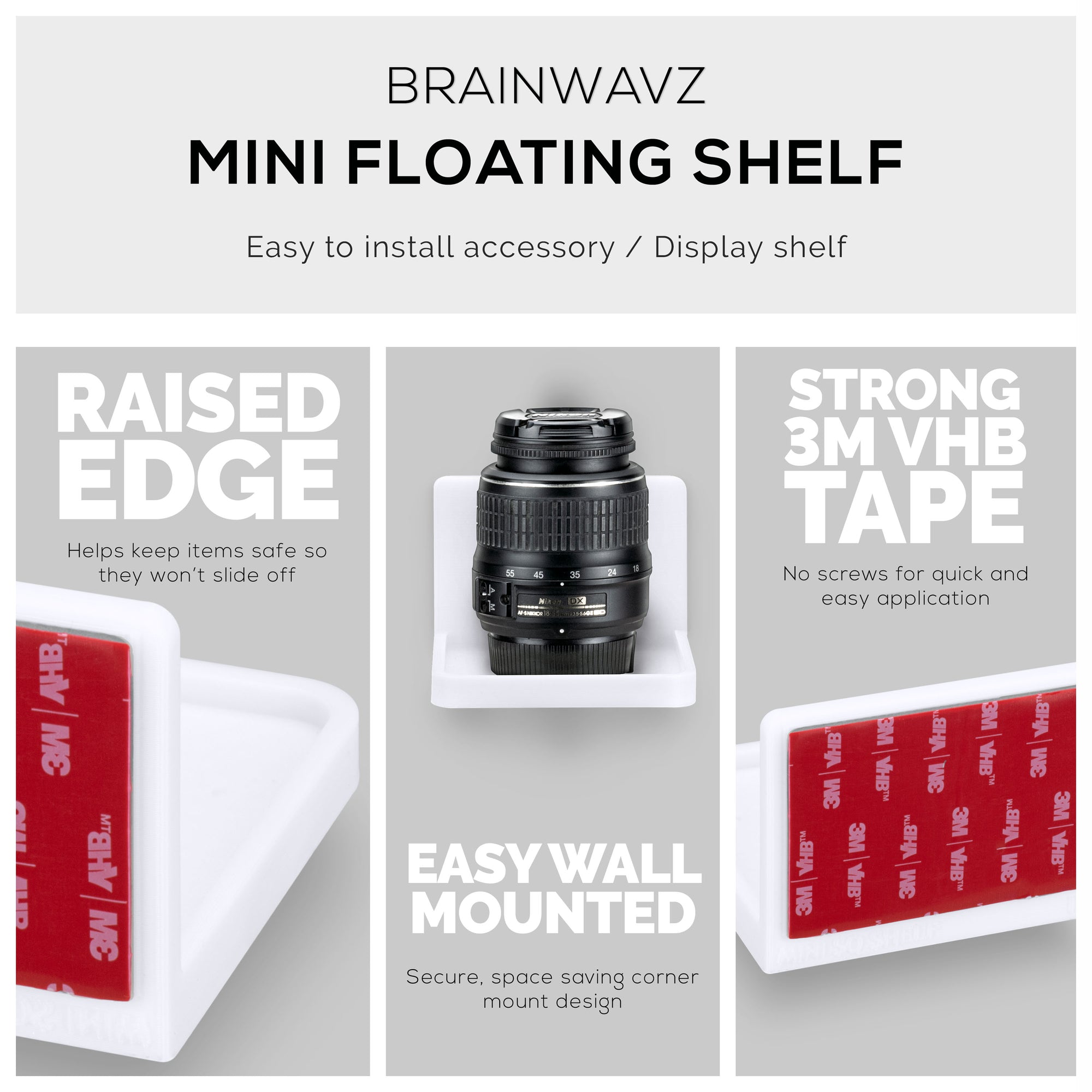 رف عائم صغير لاصق للكاميرات الأمنية وشاشات الأطفال ومكبرات الصوت والنباتات والمزيد