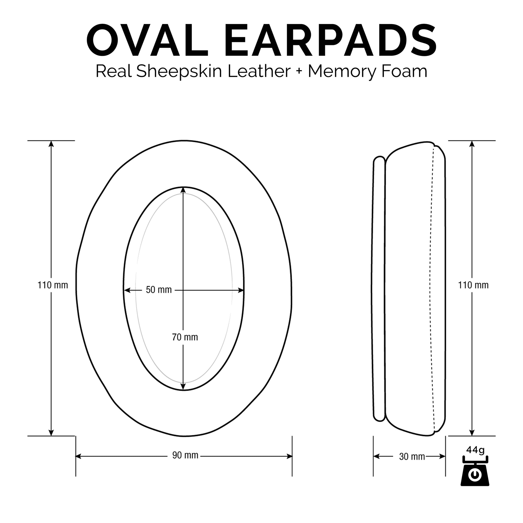 <transcy>Protetores de ouvido de espuma com memória para fones de ouvido - Oval - Couro de pele de carneiro</transcy>