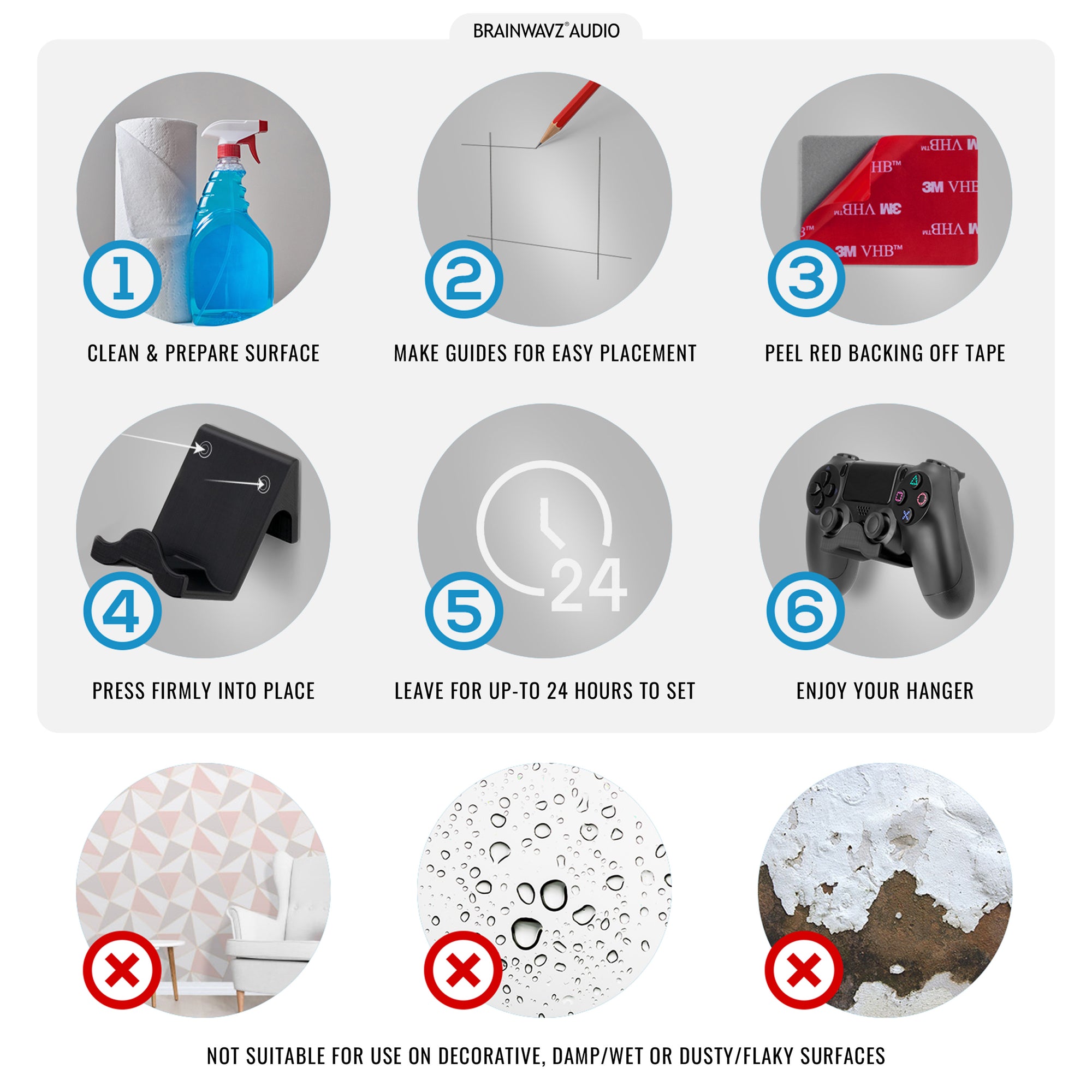 PlayStation PS4 Game Controller Wall Mount Hanger Holder - 2 Pack