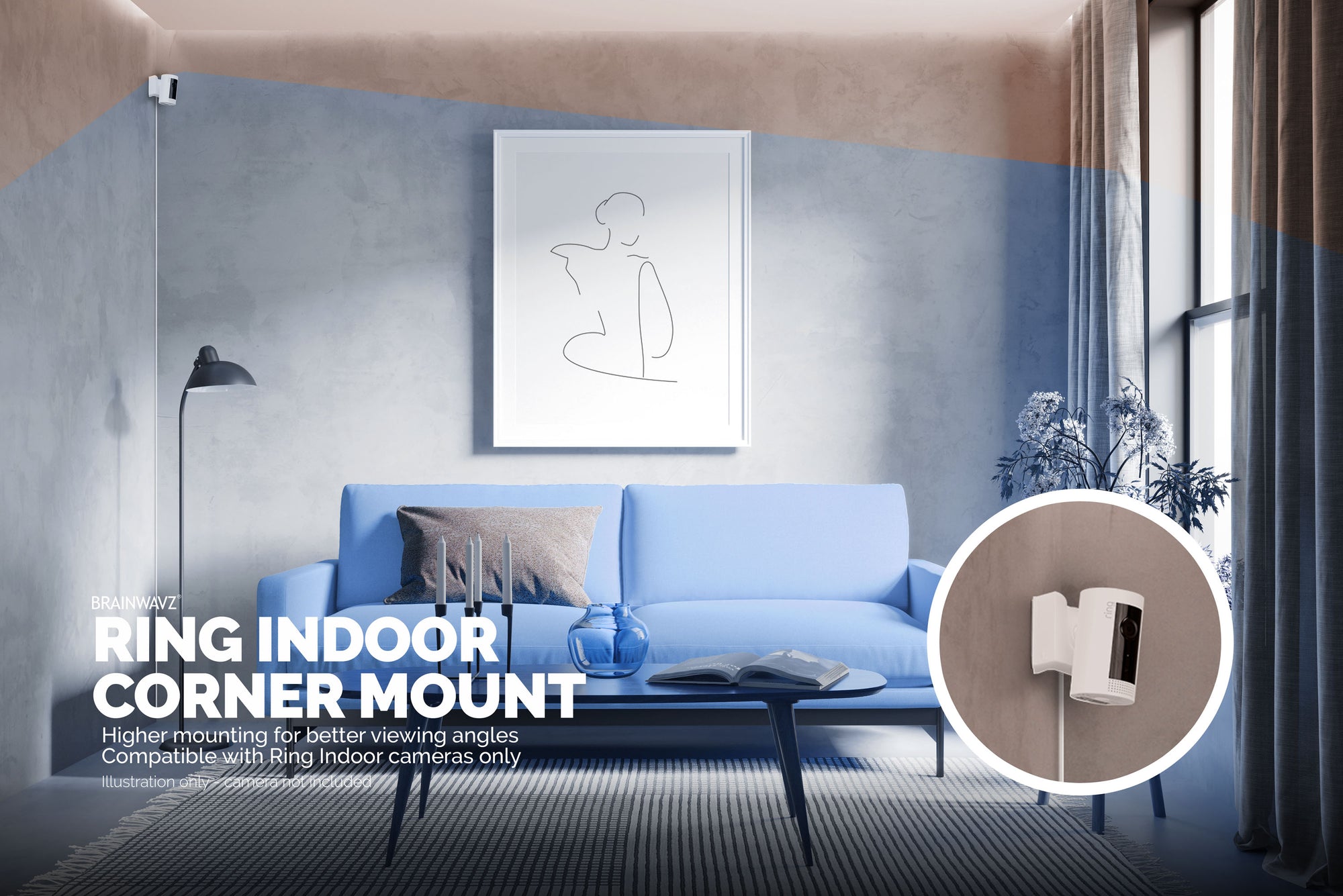 حامل حائط زاوية للحلقة الداخلية (عبوتان) كاميرا أمان - حامل لاصق ، بدون حامل متاعب ، شريط قوي 2M VHB ، بدون براغي ، تثبيت بدون فوضى