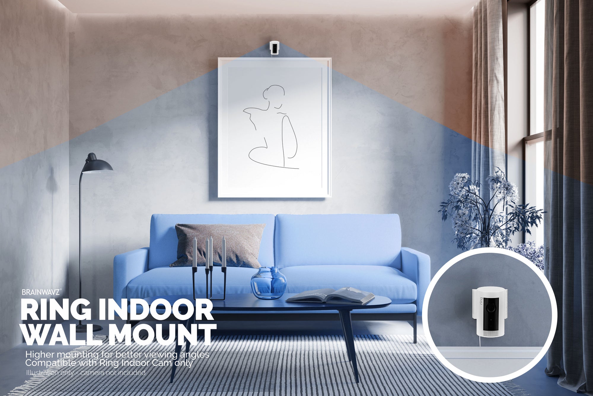 حلقة تثبيت على الحائط للكاميرا الداخلية (عبوتان) حامل لاصق ، سهل التركيب ، بدون براغي أو حفر (WH2)