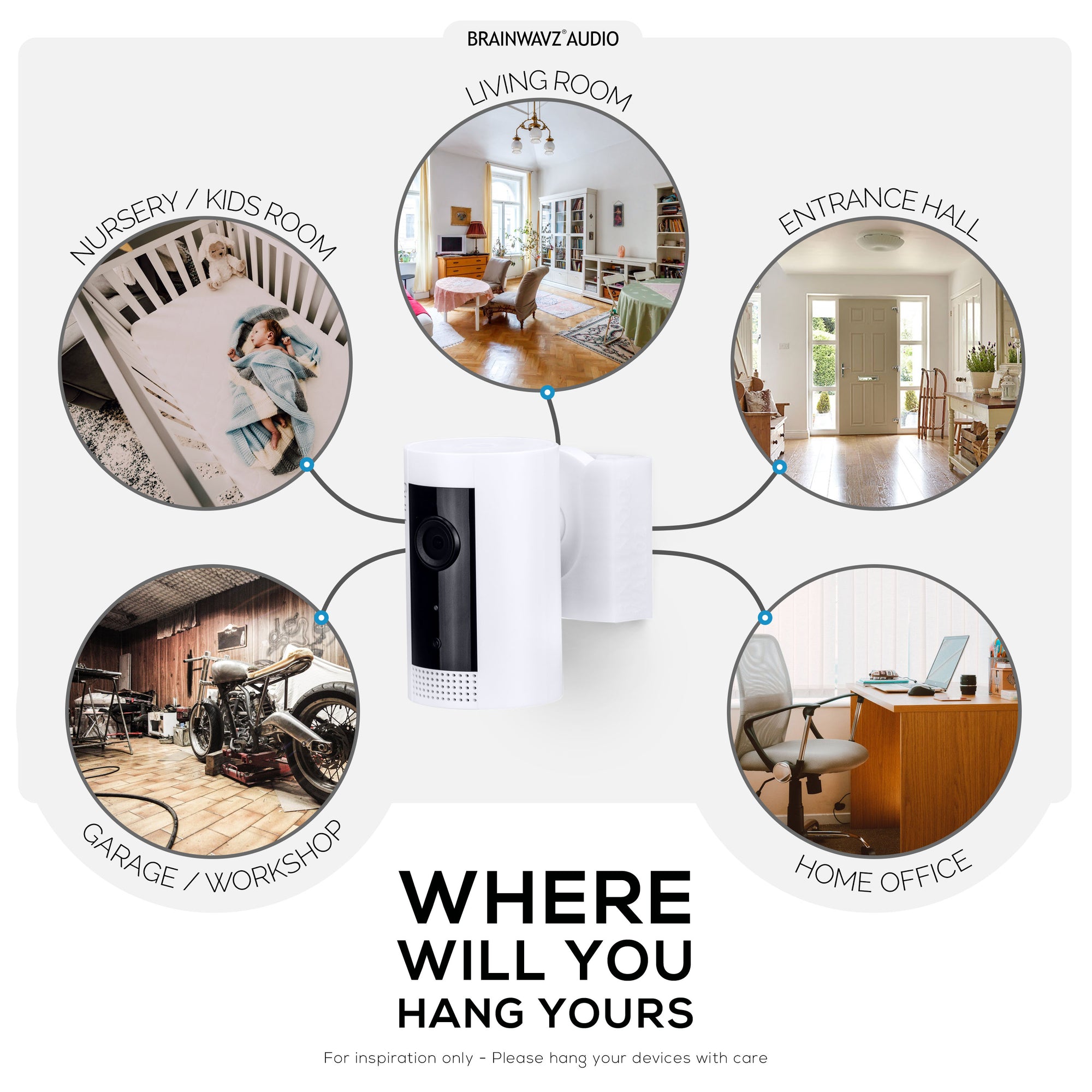 حلقة تثبيت على الحائط للكاميرا الداخلية (عبوتان) حامل لاصق ، سهل التركيب ، بدون براغي أو حفر (WH2)