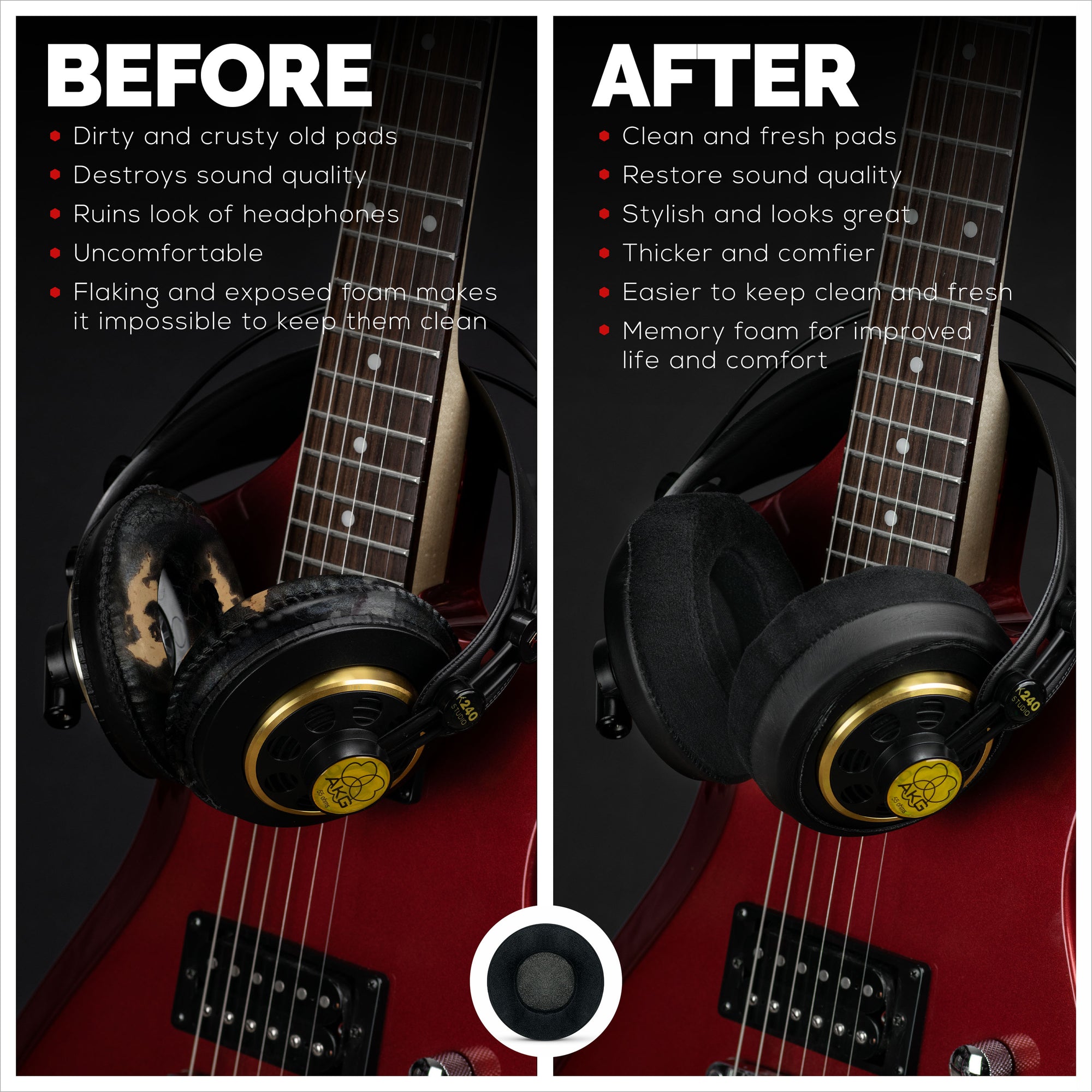 Hovedtelefoner Memory Foam Ørepuder - Runde - Velour