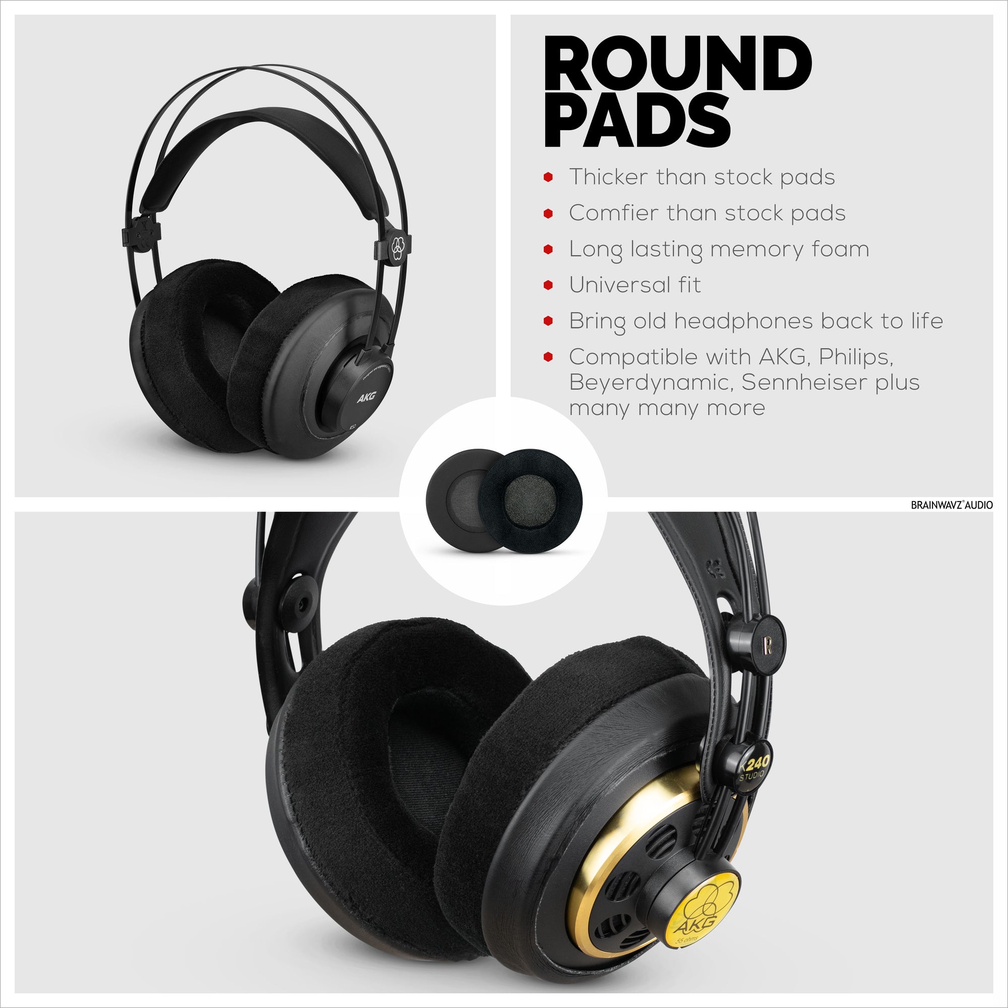 Hovedtelefoner Memory Foam Ørepuder - Runde - Velour