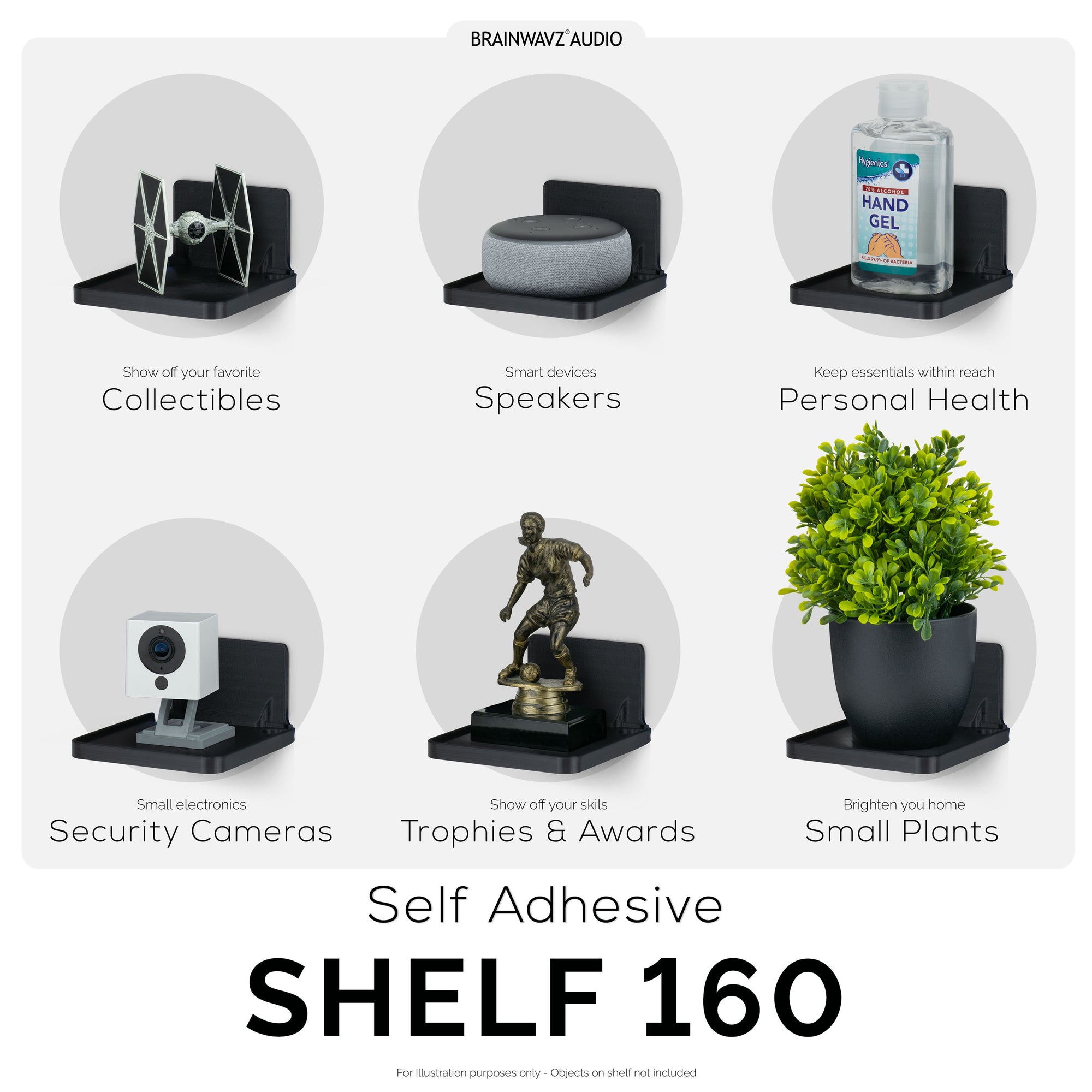 Adhesive Floating Small Shelf (160) Wall Mounted with Cable Management - Easy To Install, No Mess