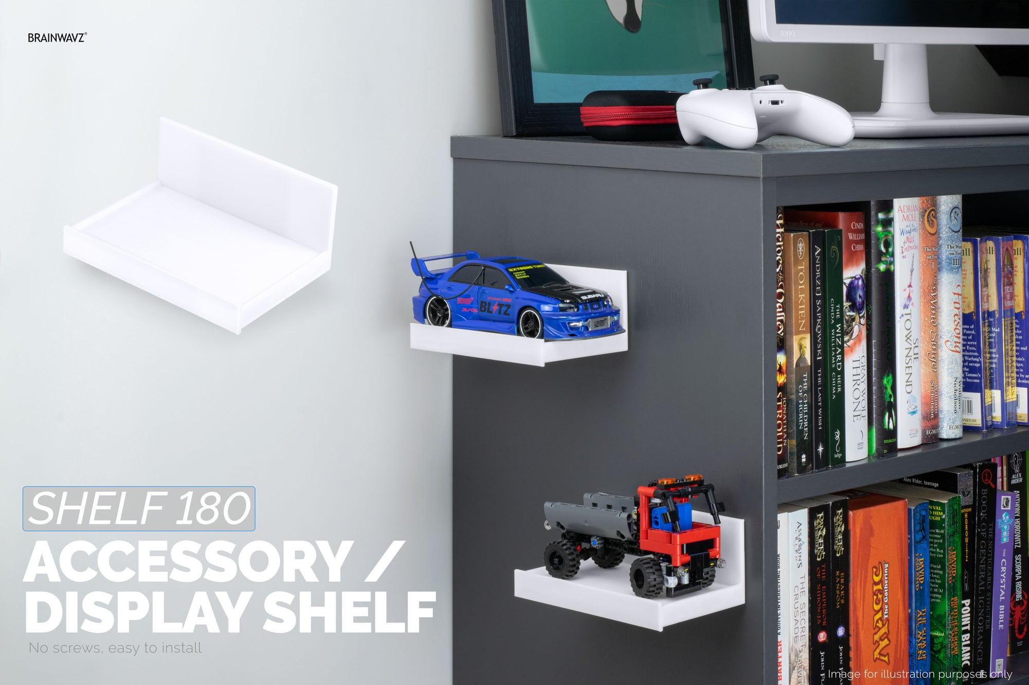 رف عائم لاصق عريض مقاس 5.4 بوصة (180) لكاميرات الأمان وشاشات مراقبة الأطفال ومكبرات الصوت والنباتات والمزيد (139 مم × 96 مم / 5.4 بوصة × 3.7 بوصة)