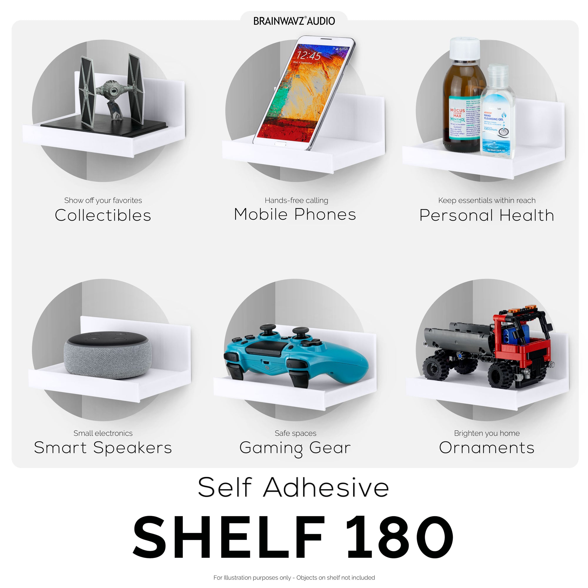 رف عائم لاصق عريض مقاس 5.4 بوصة (180) لكاميرات الأمان وشاشات مراقبة الأطفال ومكبرات الصوت والنباتات والمزيد (139 مم × 96 مم / 5.4 بوصة × 3.7 بوصة)