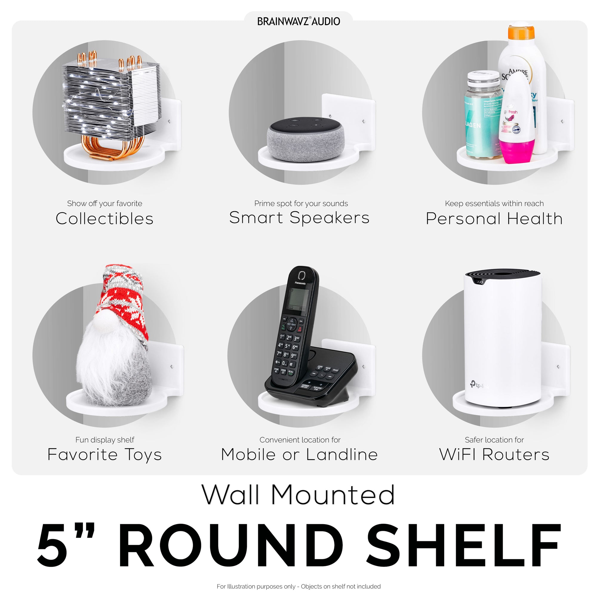 رف عائم دائري مقاس 5 بوصات ، ببراغي ولصق ، لكاميرات الأمان ، وأجهزة مراقبة الأطفال ، ومكبرات الصوت ، والنباتات والمزيد