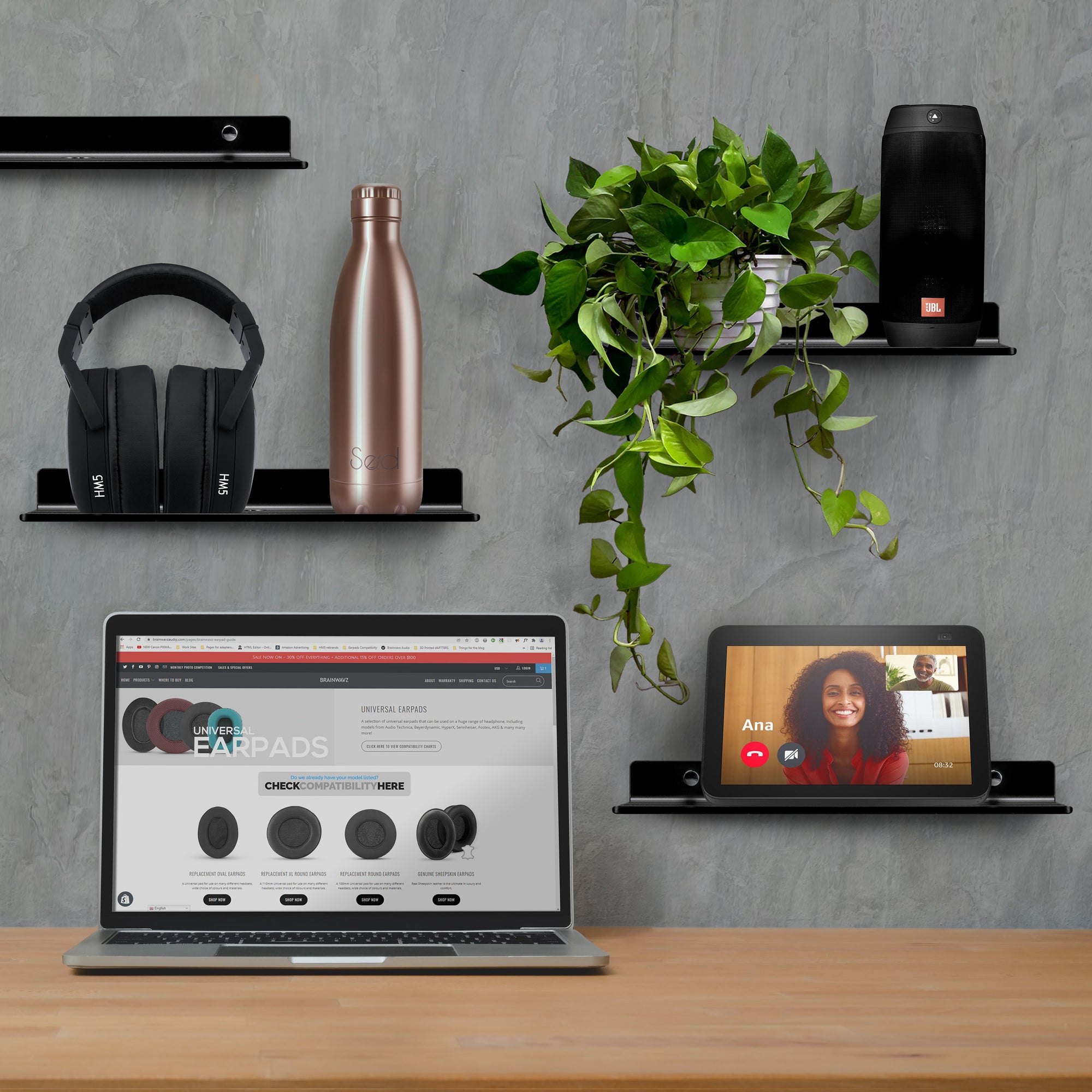 2-Pack 12 "رف جداري معدني عائم لمكبرات الصوت والكتب والديكور والنباتات والكاميرات والصور والمطبخ والمرحاض وأجهزة التوجيه والمزيد من أرفف الحامل الصغيرة العالمية