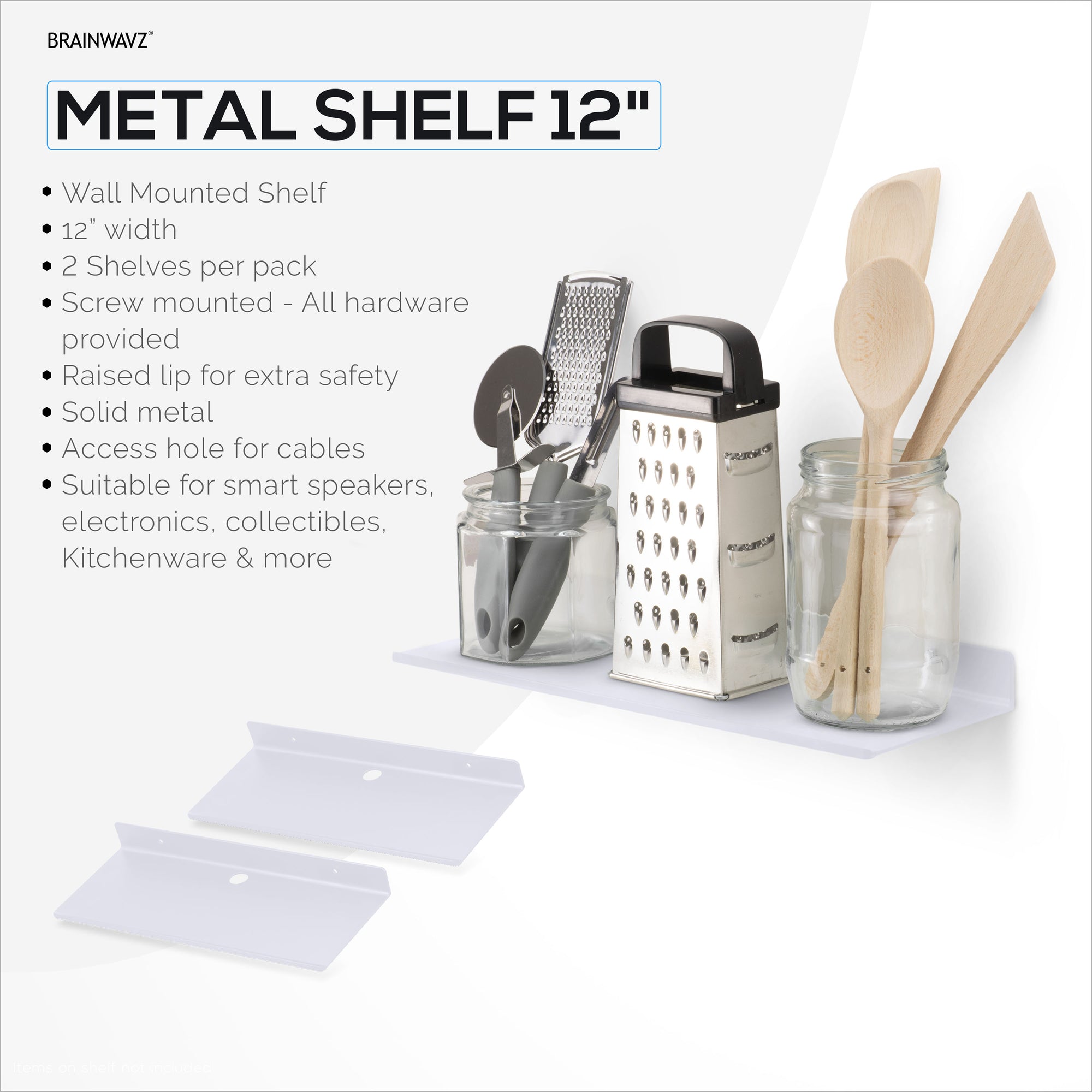 2-Pack 12 "رف جداري معدني عائم لمكبرات الصوت والكتب والديكور والنباتات والكاميرات والصور والمطبخ والمرحاض وأجهزة التوجيه والمزيد من أرفف الحامل الصغيرة العالمية