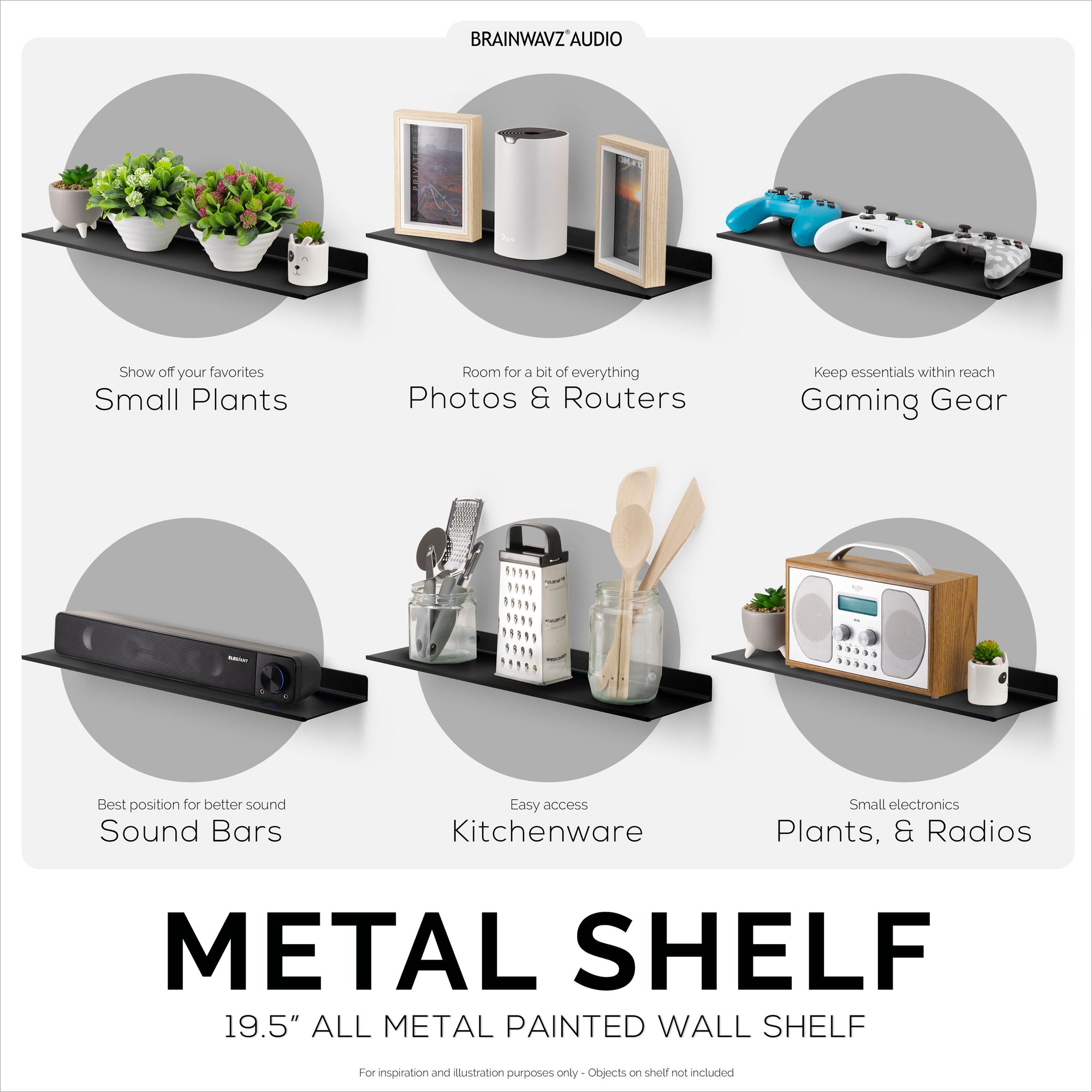 رف جداري معدني عالمي عائم من قطعتين مقاس 2 بوصة للكتب والمنظم ومكبرات الصوت والنباتات والكاميرات والكتب والديكور والتخزين وأجهزة التوجيه والمزيد