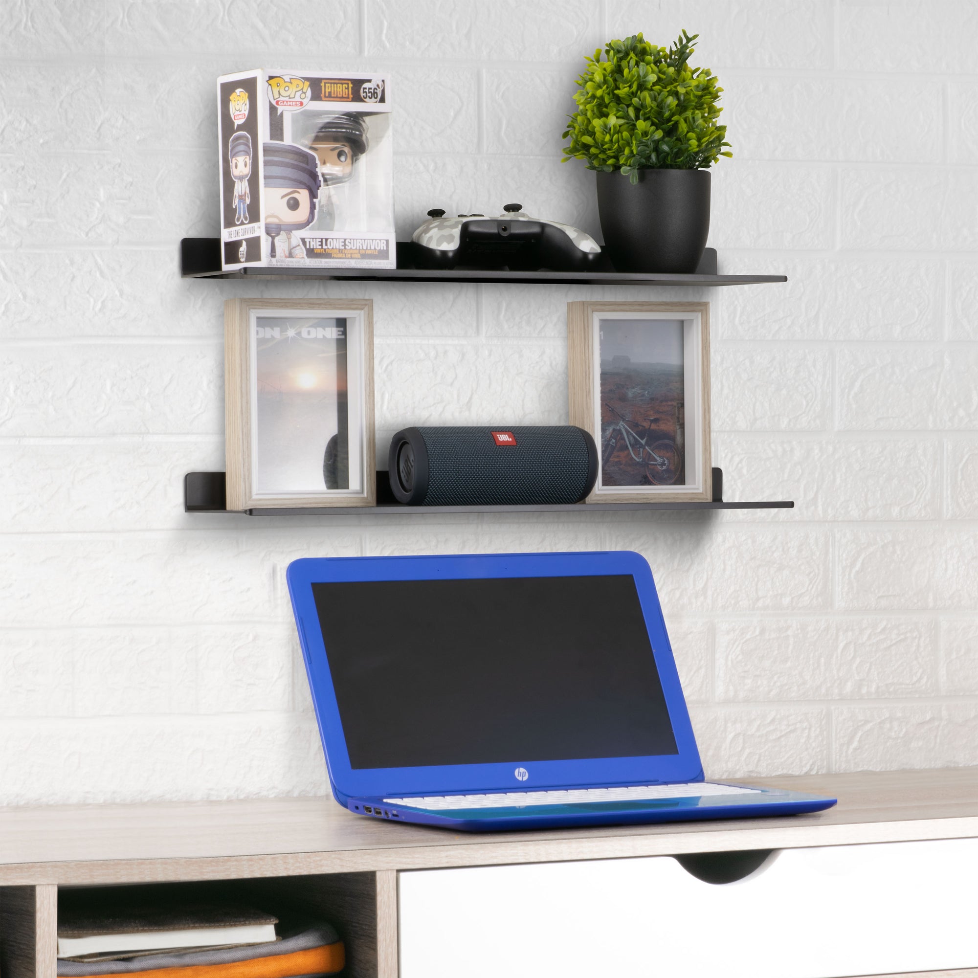 رف جداري معدني عالمي عائم من قطعتين مقاس 2 بوصة للكتب والمنظم ومكبرات الصوت والنباتات والكاميرات والكتب والديكور والتخزين وأجهزة التوجيه والمزيد