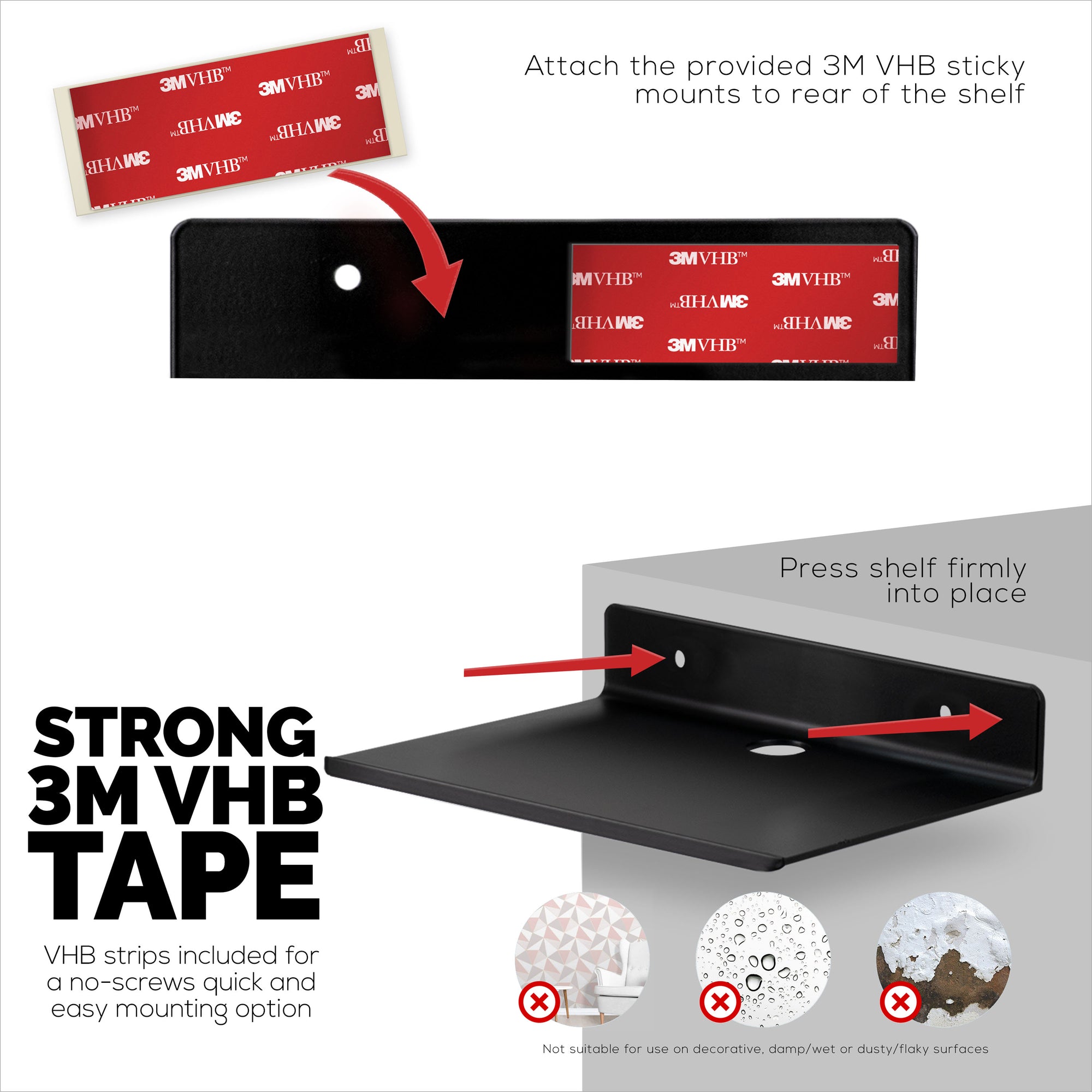 2-Pack 6 "رف جداري معدني عائم لمكبرات الصوت والكتب والديكور والنباتات والكاميرات والصور والمطبخ والمرحاض وأجهزة التوجيه والمزيد من أرفف الحامل الصغيرة العالمية