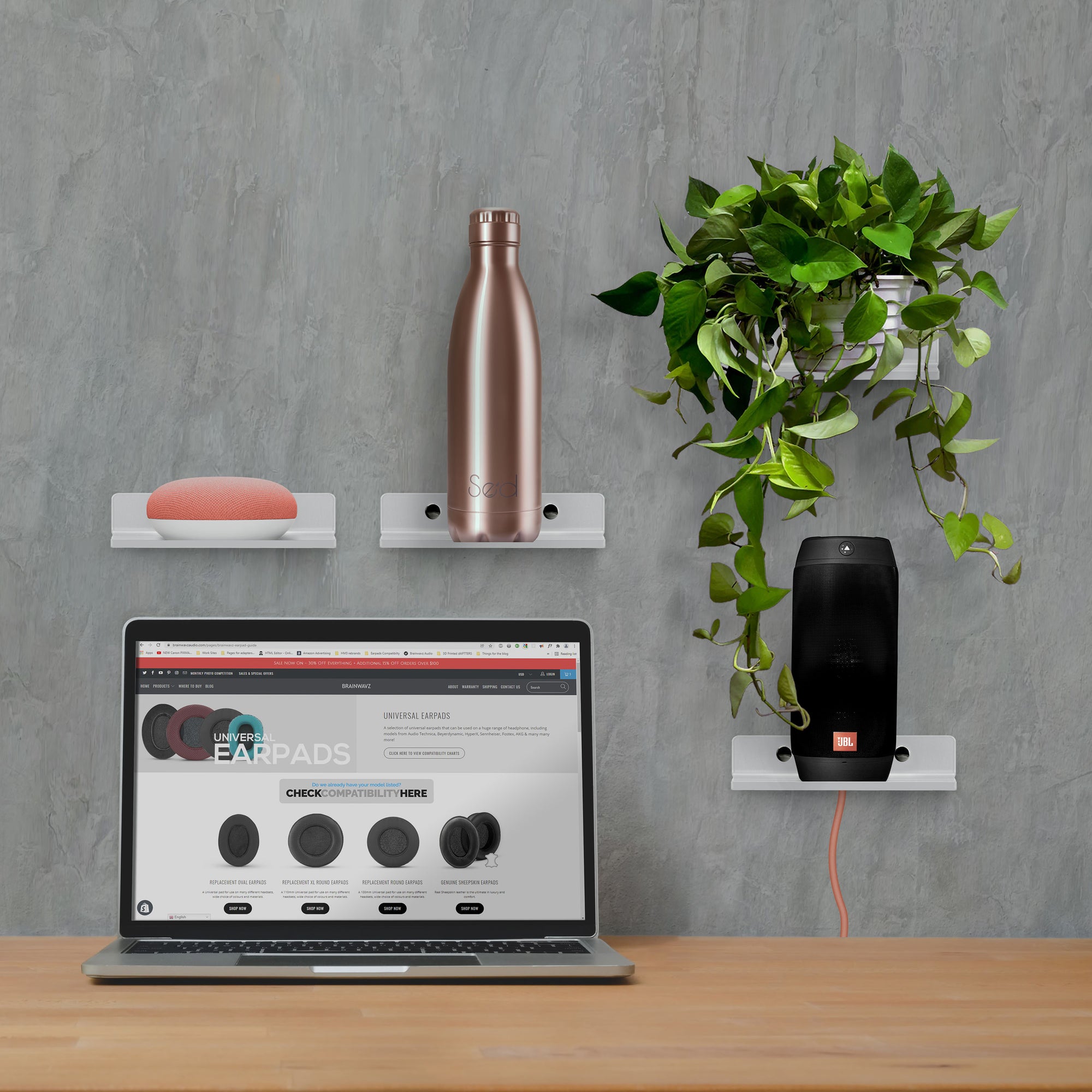 2-Pack 6 "رف جداري معدني عائم لمكبرات الصوت والكتب والديكور والنباتات والكاميرات والصور والمطبخ والمرحاض وأجهزة التوجيه والمزيد من أرفف الحامل الصغيرة العالمية