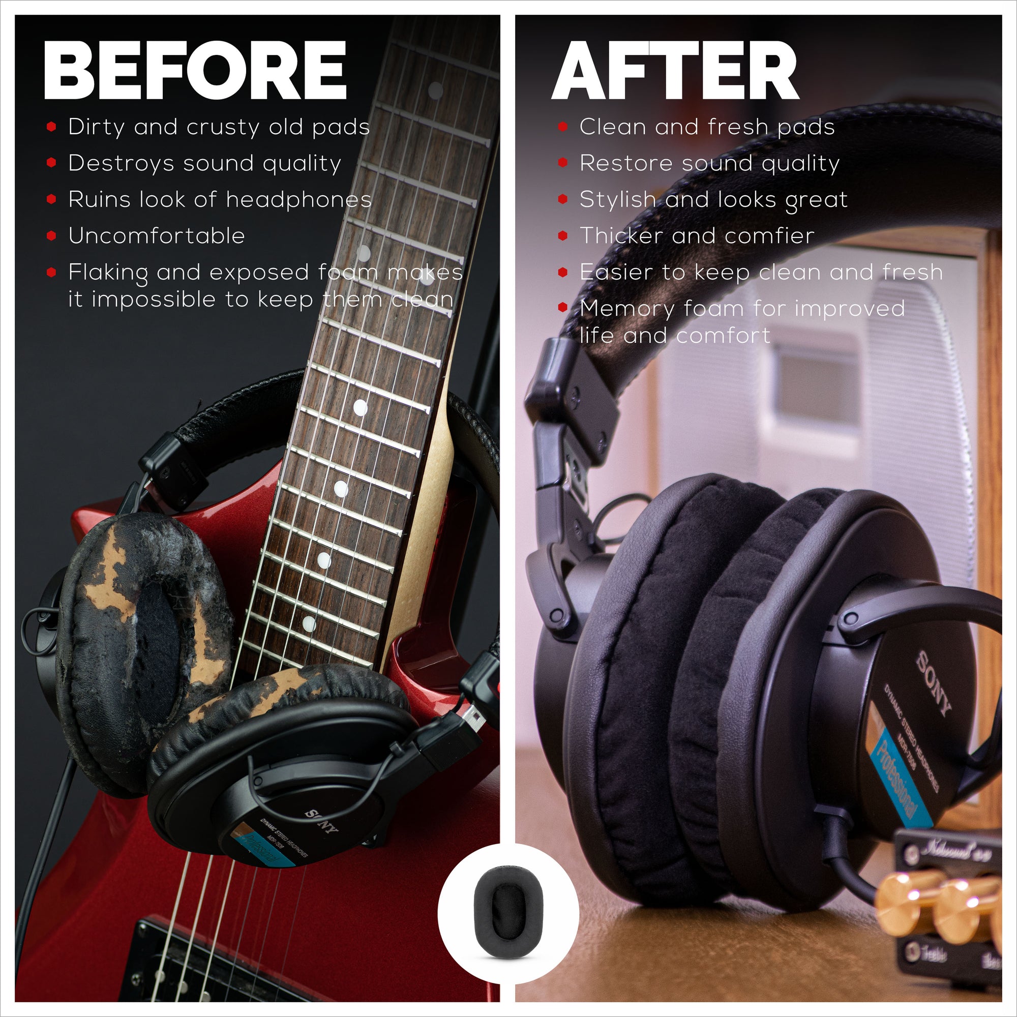 وسادات أذن بديلة من سوني MDR-7506 - جلد سويدي صغير