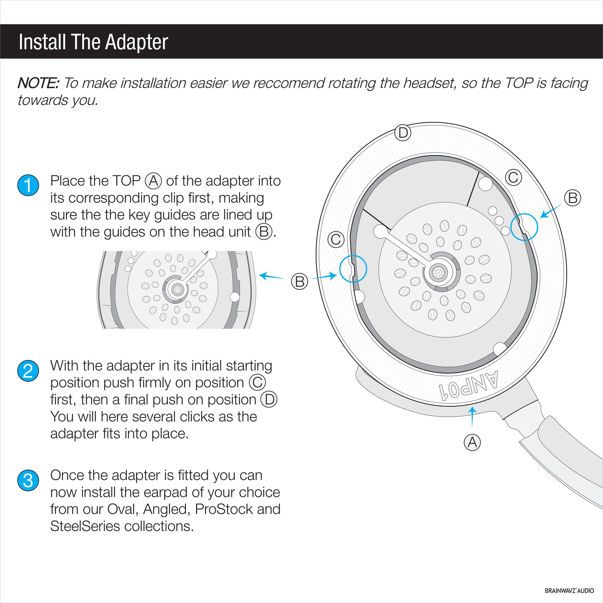 حلقة محول وسادات الأذن لسماعة الألعاب اللاسلكية ستيل سيريز Arctis Nova Pro - للاستخدام مع وسادات أذن Brainwavz البيضاوية و ProStock و SteelSeries