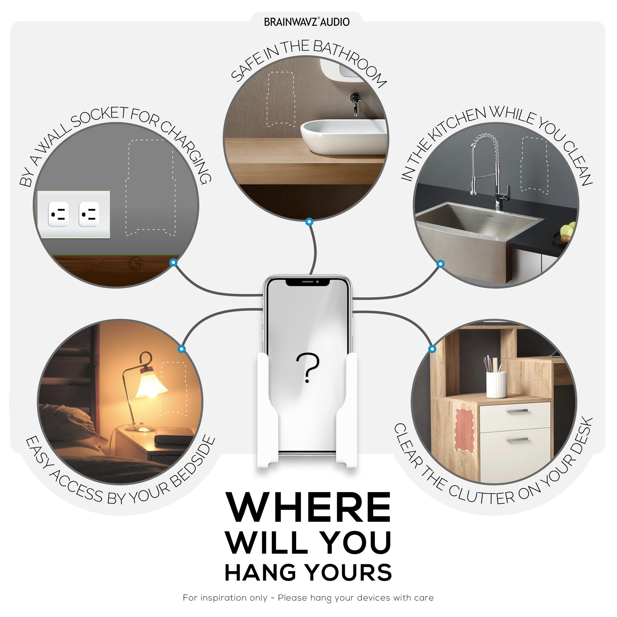 Adhesive Universal Tablet & Phone Wall Mount - Suitable for iPhones, iPads and most Android Phones & Tablets