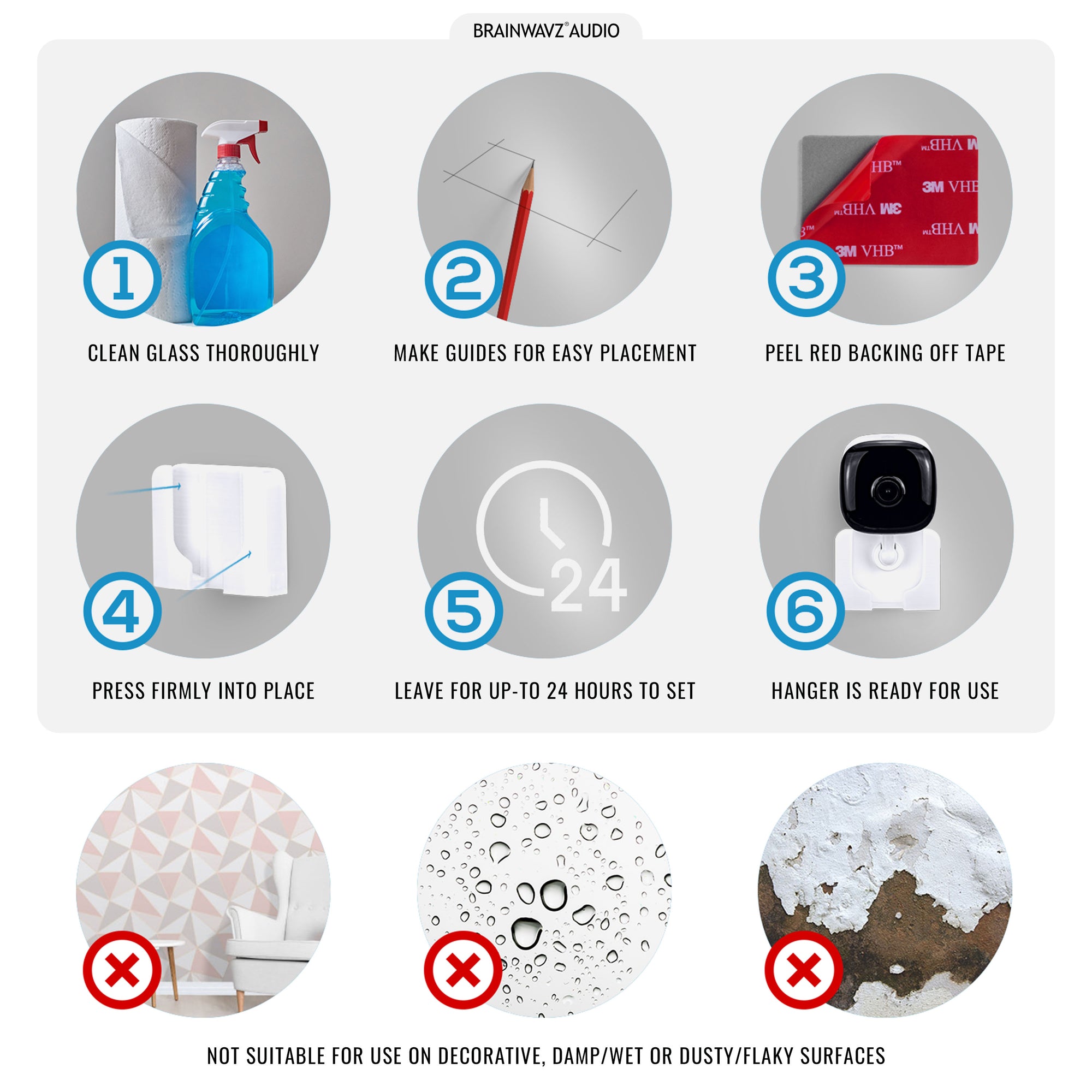 حامل حائط لكاميرا Kasa KC100 ، KC105 ، EC60 (عبوتان) ، حامل لاصق لكاميرا TP Link الذكية ، يثبت في دقائق ، حامل شماعات بدون فوضى من Brainwavz (أبيض)