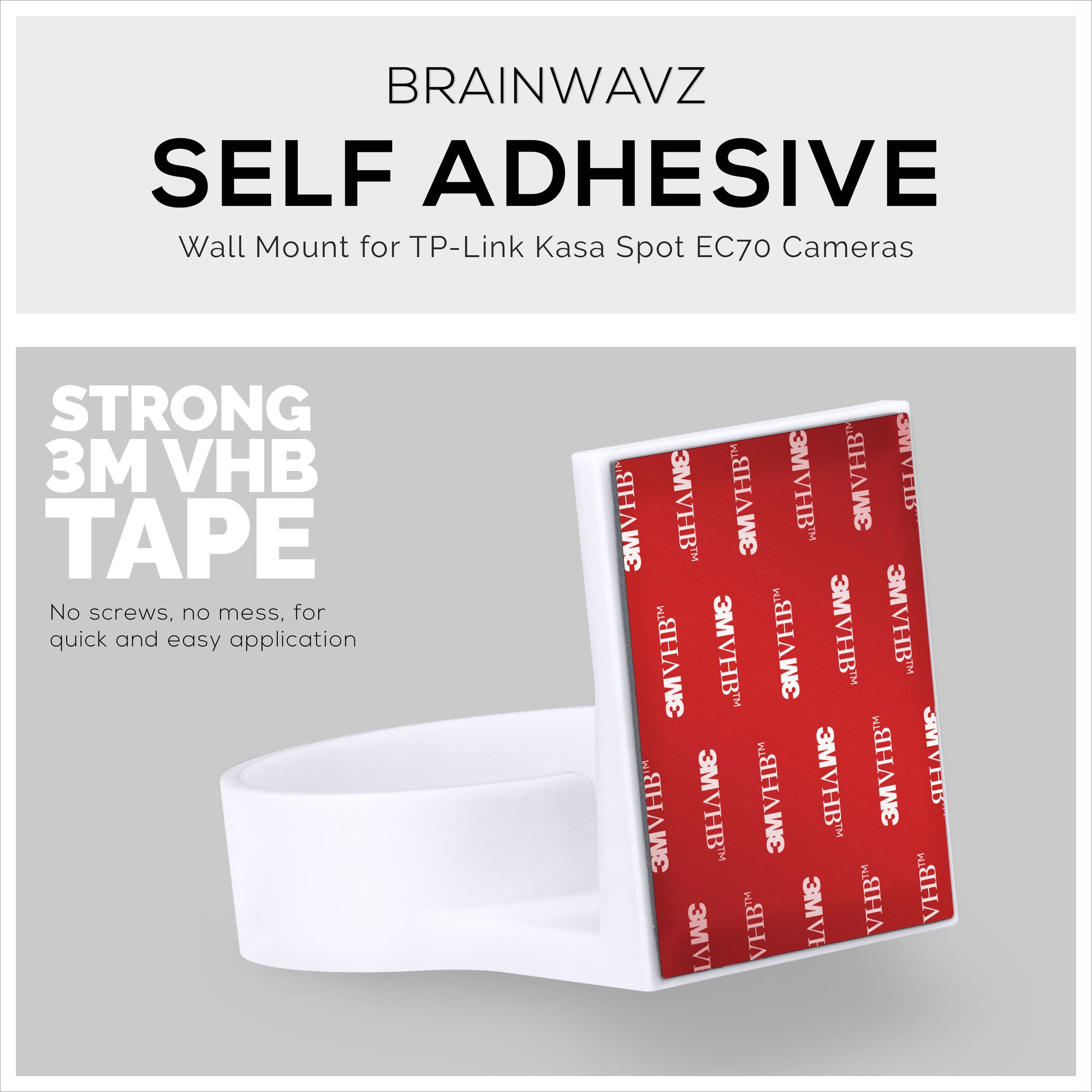 Vægmontering til Kasa EC70 Spot, selvklæbende holder til TP Link Spot Smart sikkerhedskamera, installeres på få minutter, No Mess Hanger Bracket