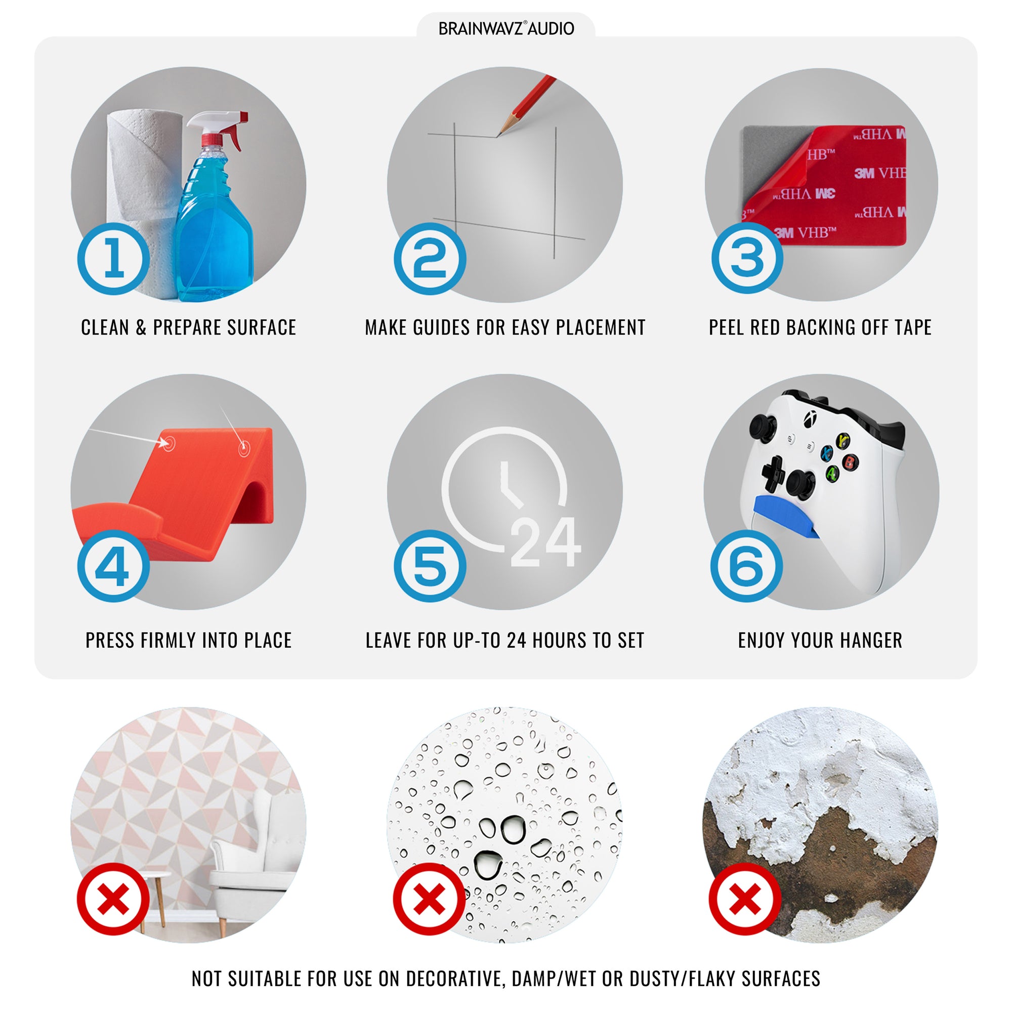 2 Pack - Universal Game Controller Wall Mount Hanger Holder (UGC1) for XBOX, Playstation, PC & More