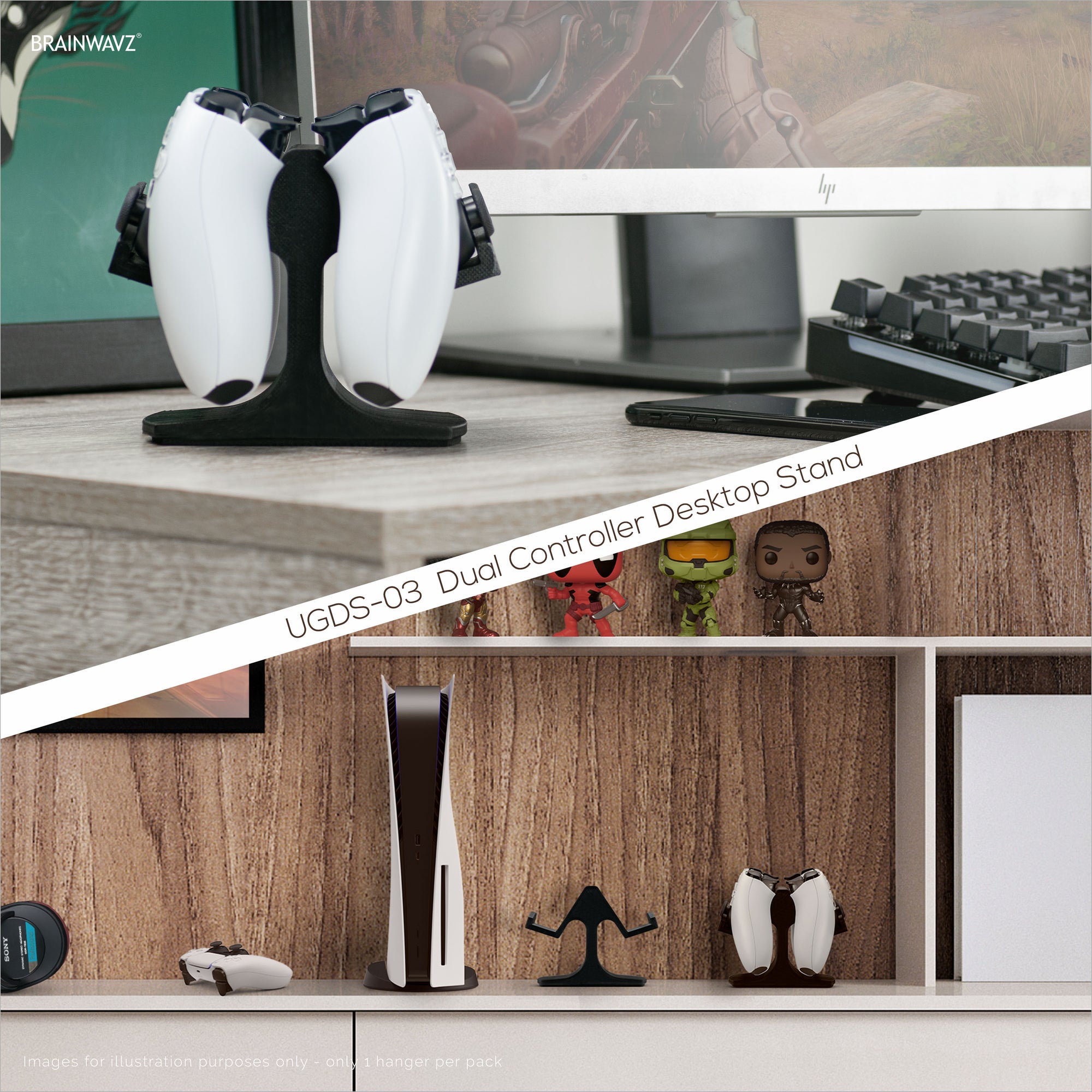 מעמד למחזיק שולחן עבודה כפול למשחק בקר - עיצוב אוניברסלי ל- Xbox ONE, PS5, PS4, PC, Steelseries, Steam ועוד