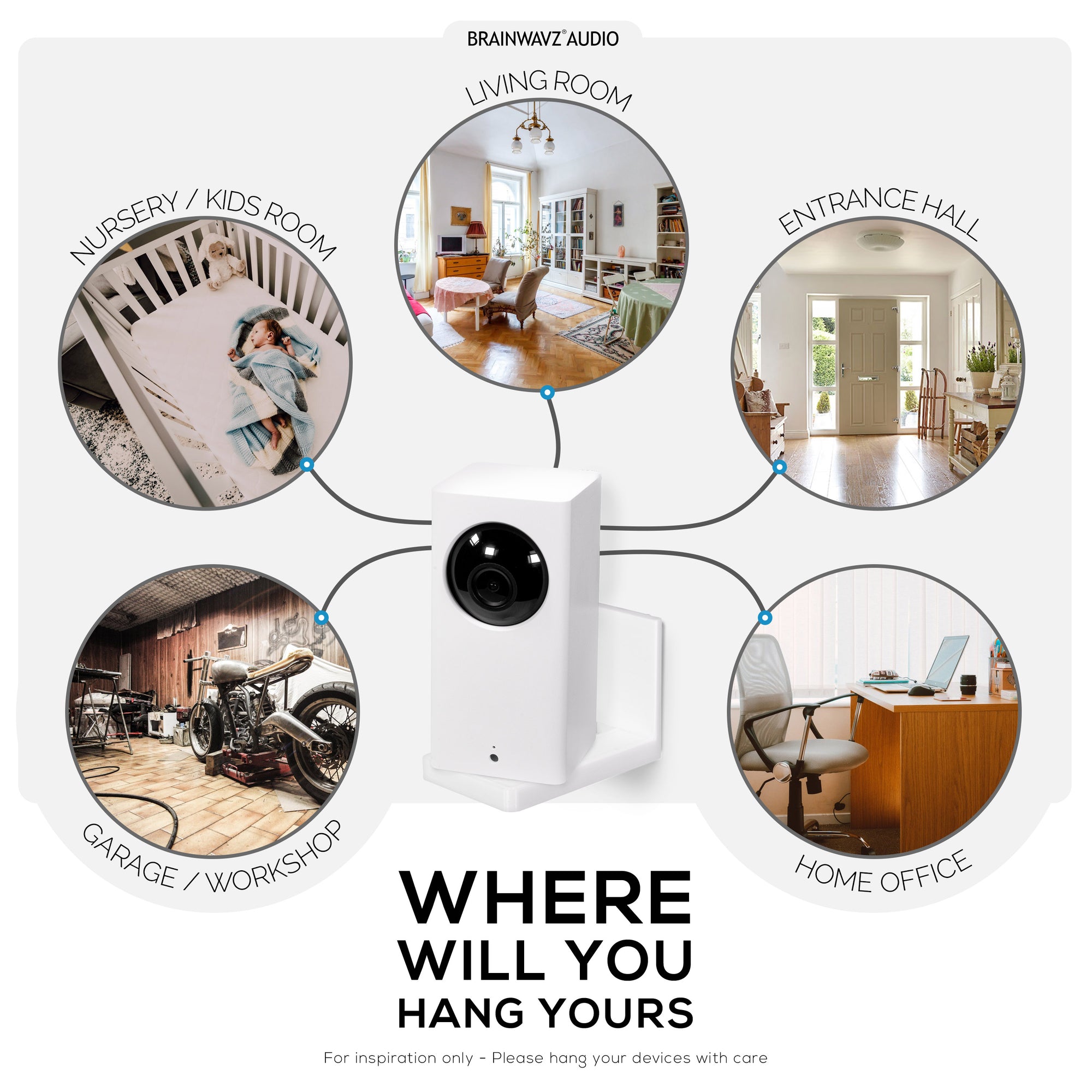 Wyze Cam Pan Adhesive Wall Mount - V1 & V2 Compatible - Easy to Install, No Screws & Mess