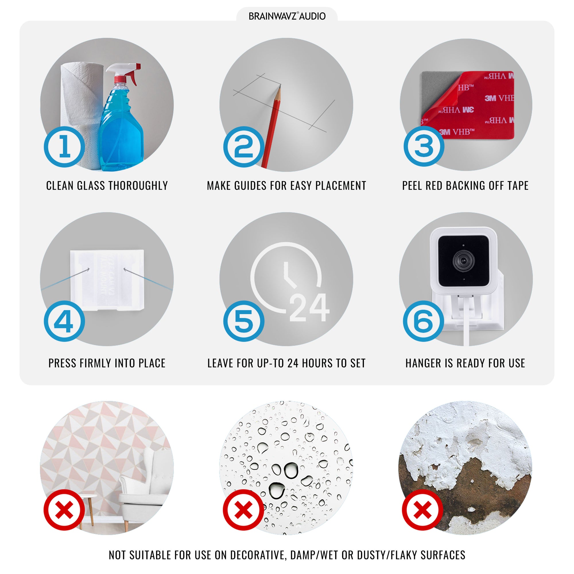 حامل لاصق على الحائط من Wyze Cam V3 & V4 (3 عبوات) - سهل التركيب، بدون براغي أو فوضى