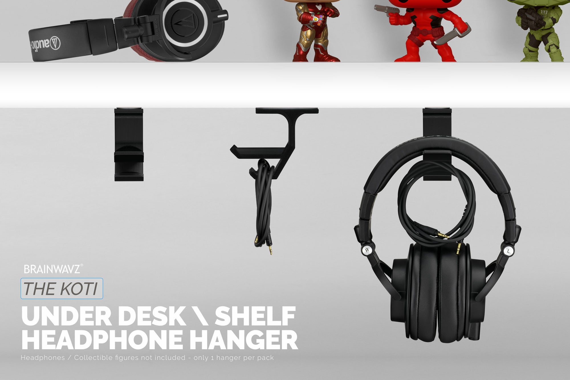 Koti - Under Desk Headphone Hanger Holder With Cable Storage