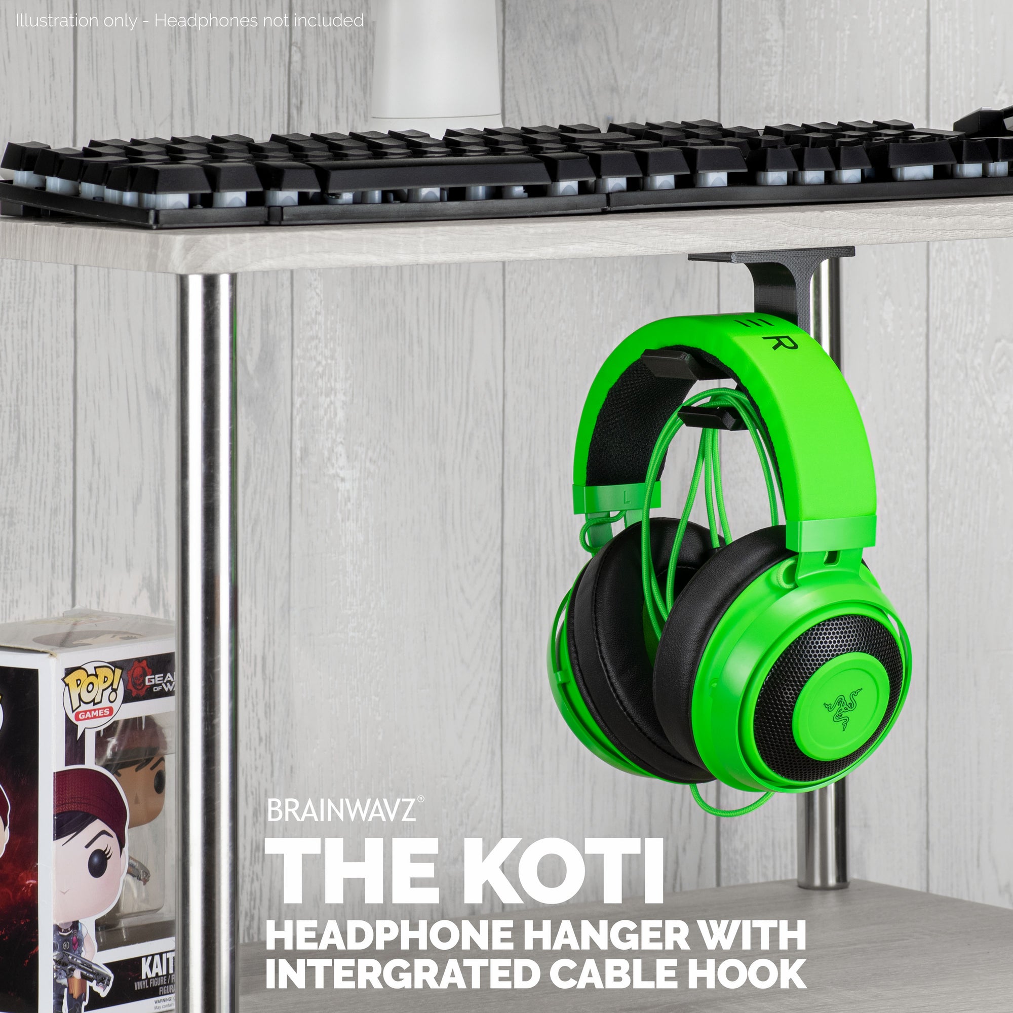 Koti - Under Desk Headphone Hanger Holder With Cable Storage