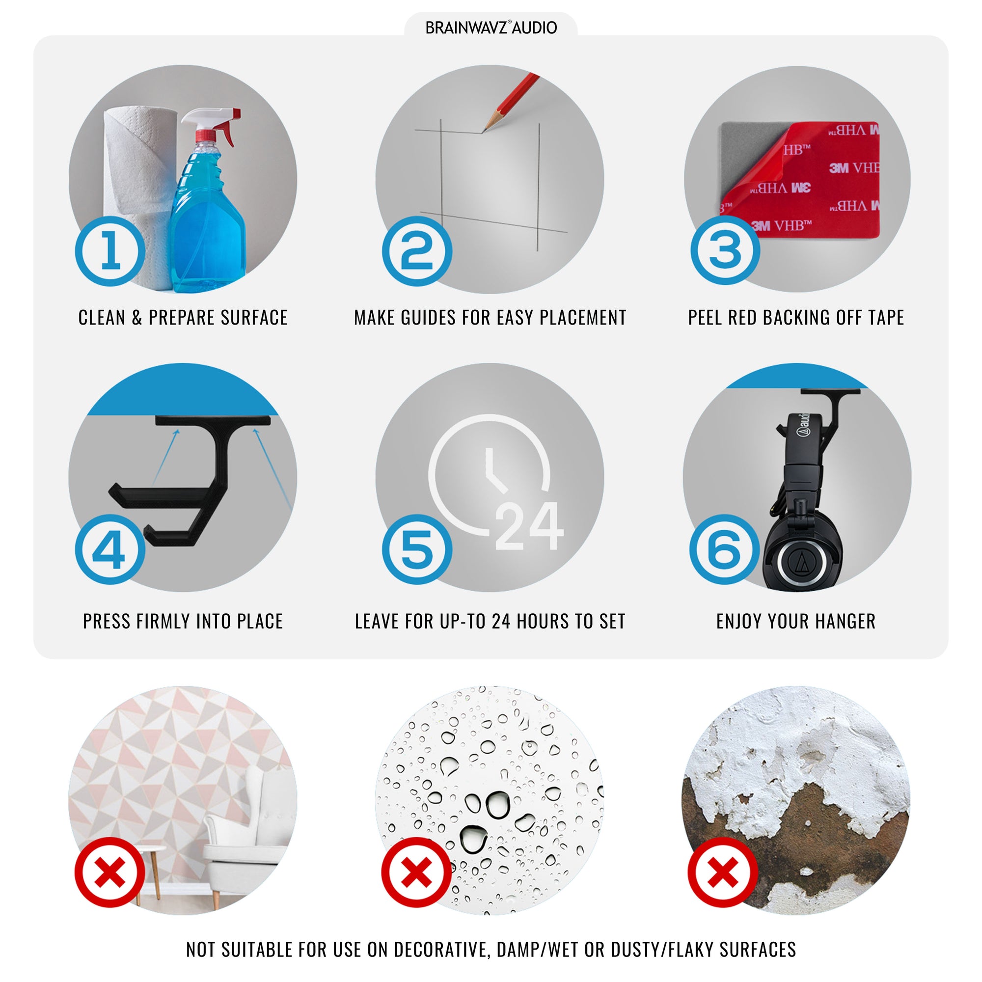 Koti - Under Desk Headphone Hanger Holder With Cable Storage