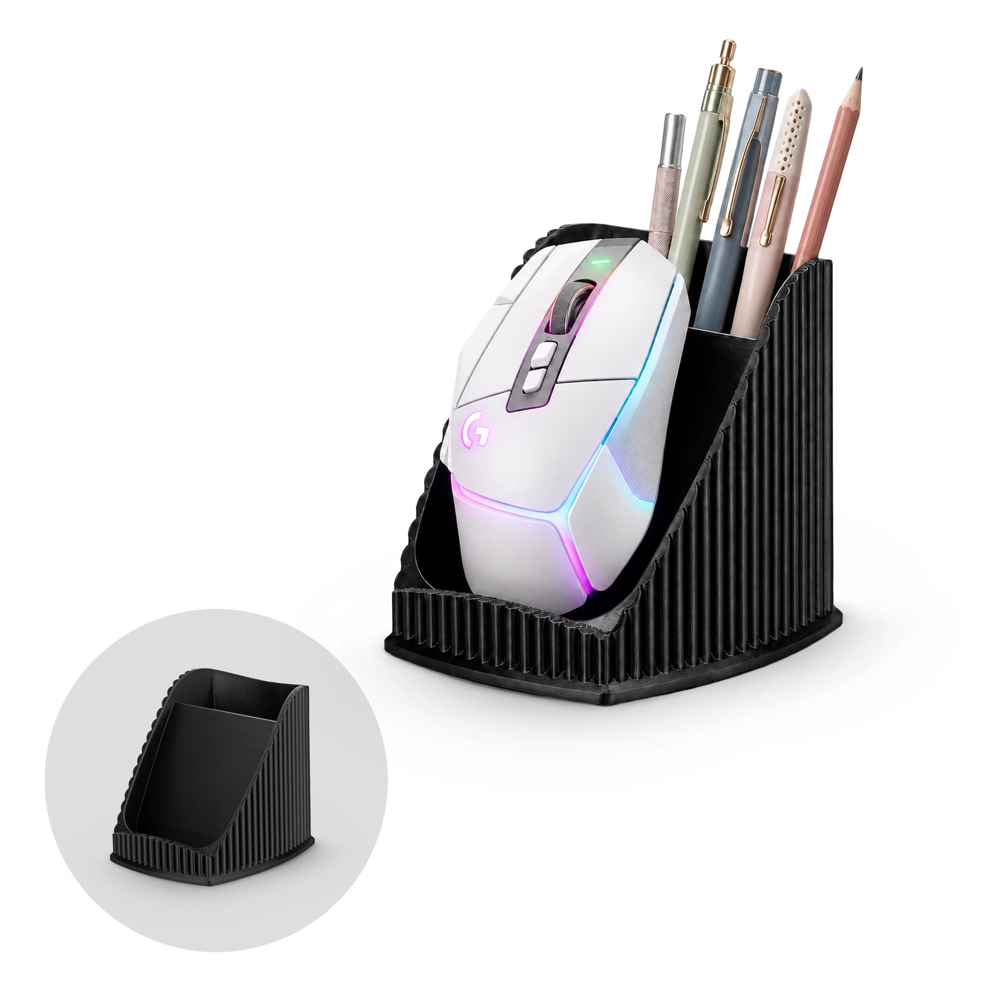Desktop PC Mouse Stand Holder with Stationary Pen Holder, For Gaming &amp; Office Mice From Logitech, Razer, Corsair &amp; More