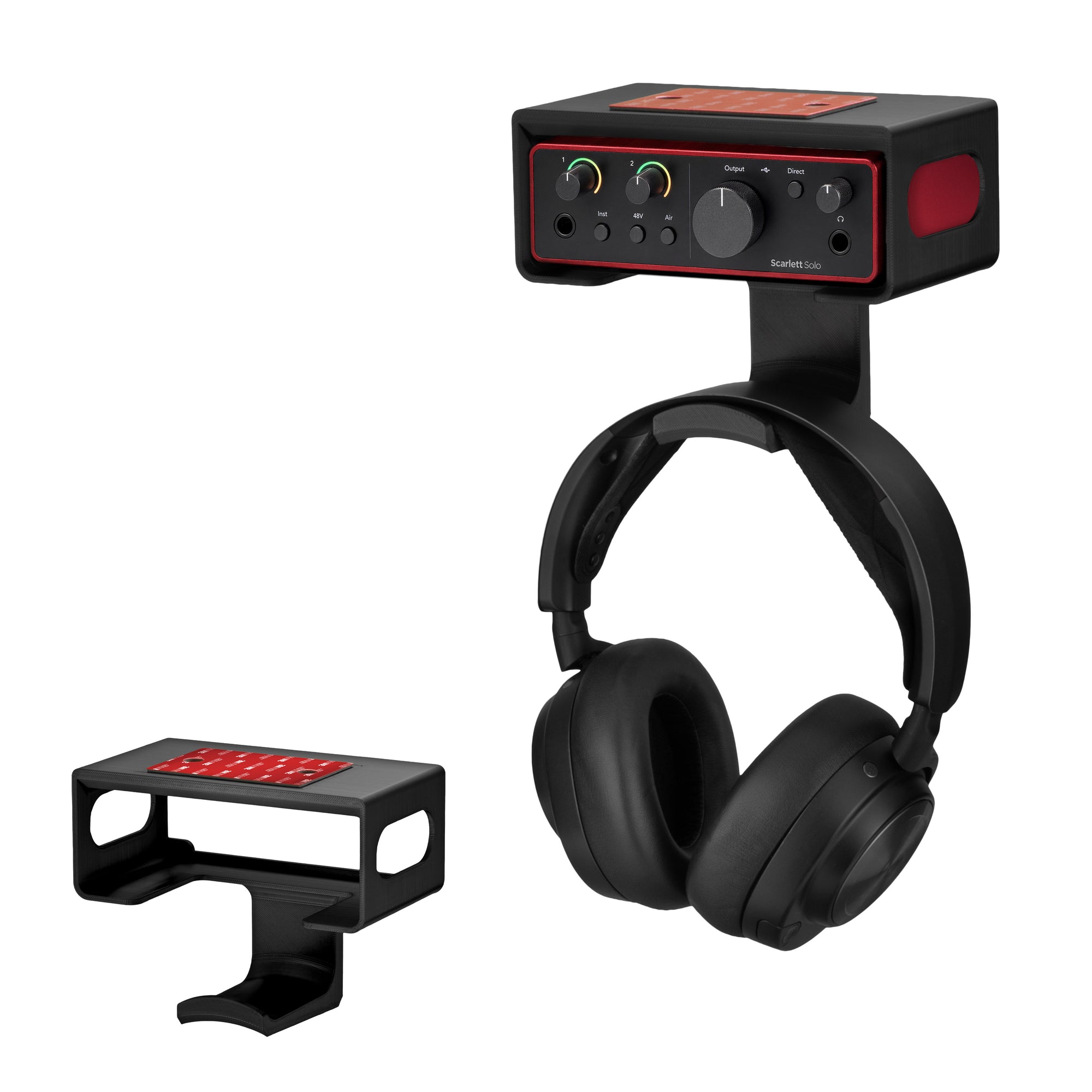 Under Desk Mounting Bracket Headphone Hanger Compatible with Focusrite Scarlett Solo Gen 4 - Space Saving Dock, Easy to Install, Adhesive &amp; Screw-In, Reduce Clutter, Free Desktop Space