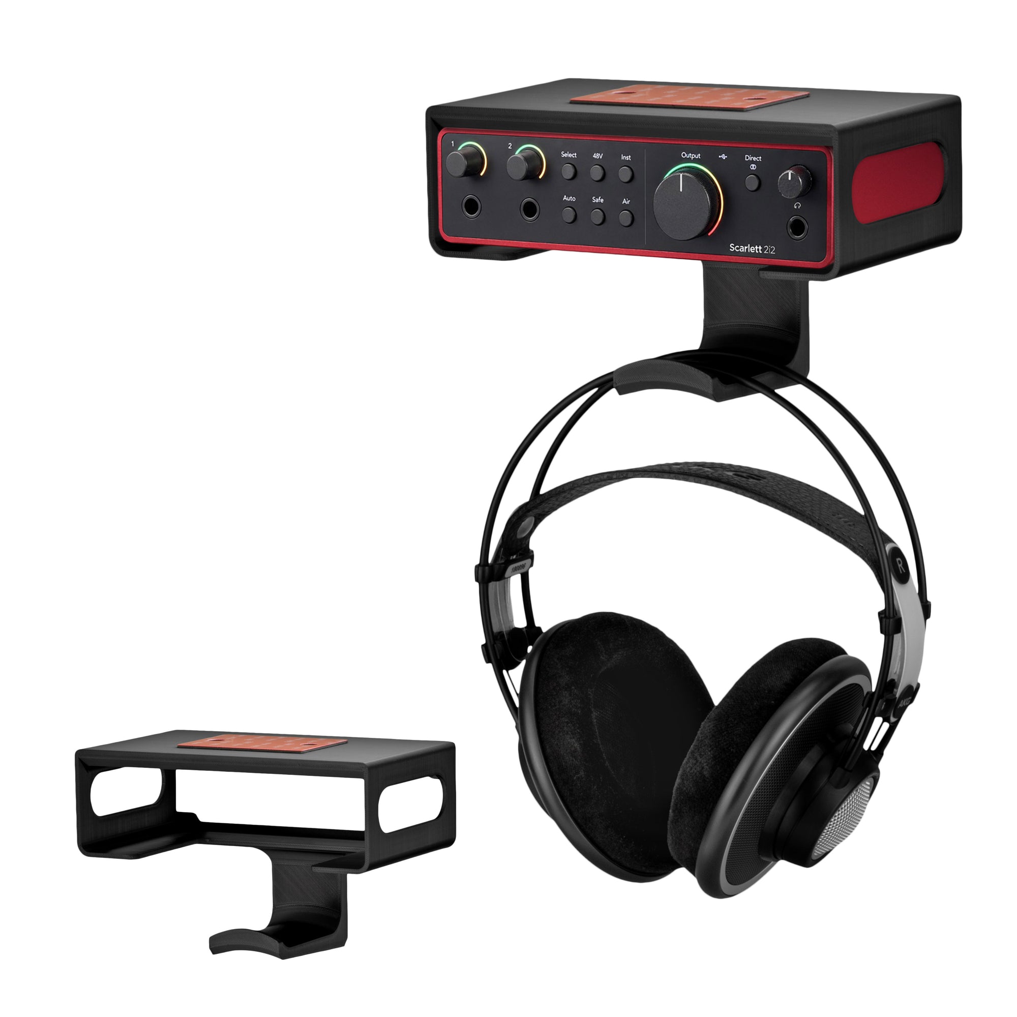 Under Desk Mounting Bracket Headphone Hanger Compatible with Focusrite Scarlett 2i2 Gen 4 - Space Saving Dock, Easy to Install, Adhesive &amp; Screw-In, Reduce Clutter, Free Desktop Space