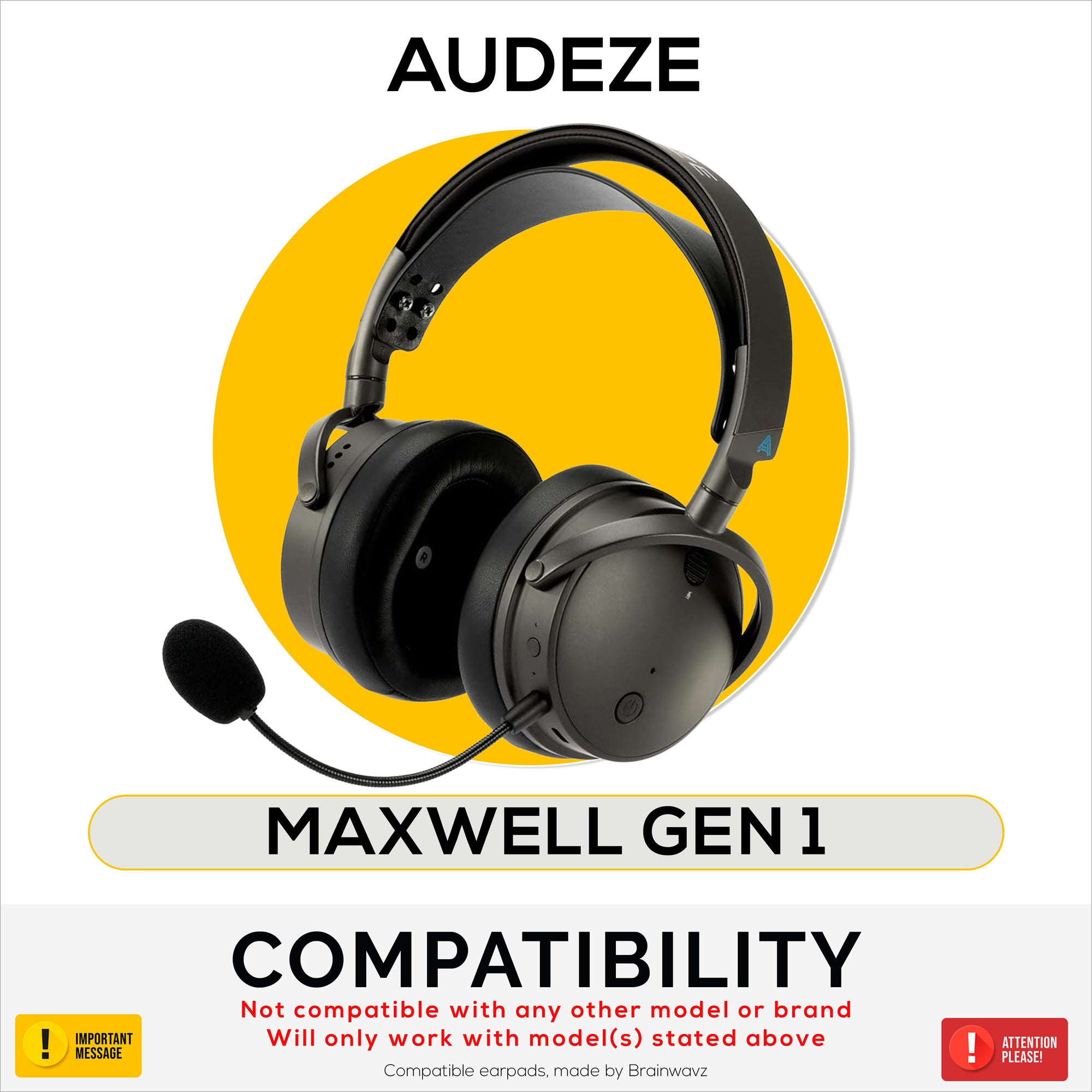 Replacement Angled Earpads for Audeze Maxwell (GEN 1) Headsets Soft PU Leather with High Grade Memory Foam