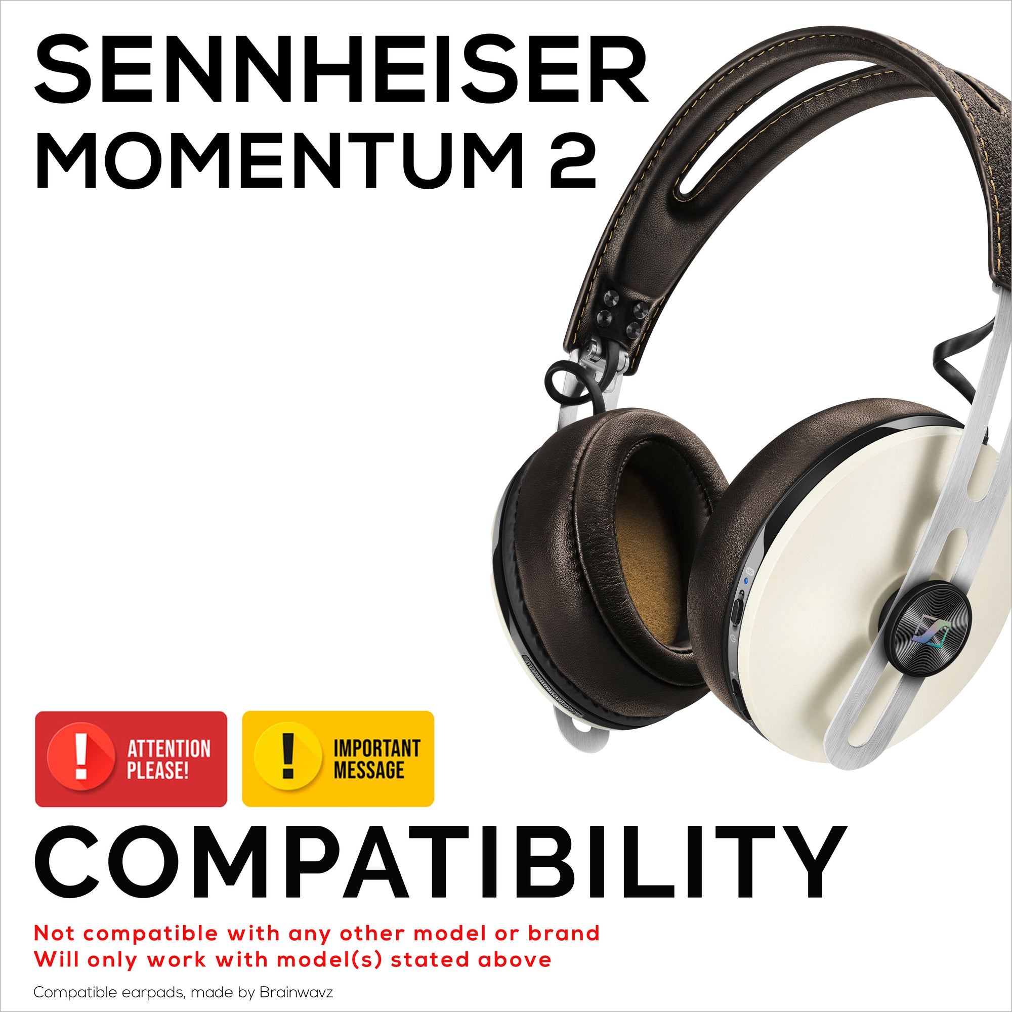 Replacement Earpads for Sennheiser Momentum 2 Headphones - Soft Real Leather + Memory Foam for Extra Comfort