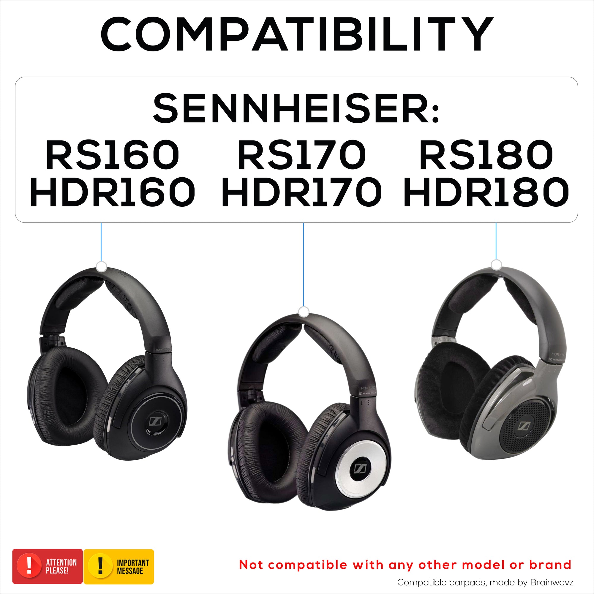 Replacement Earpads for Sennheiser RS160, RS170, RS180, HDR160, HDR170 &amp; HDR180 Headphones, Soft Velour &amp; Foam Ear Pad