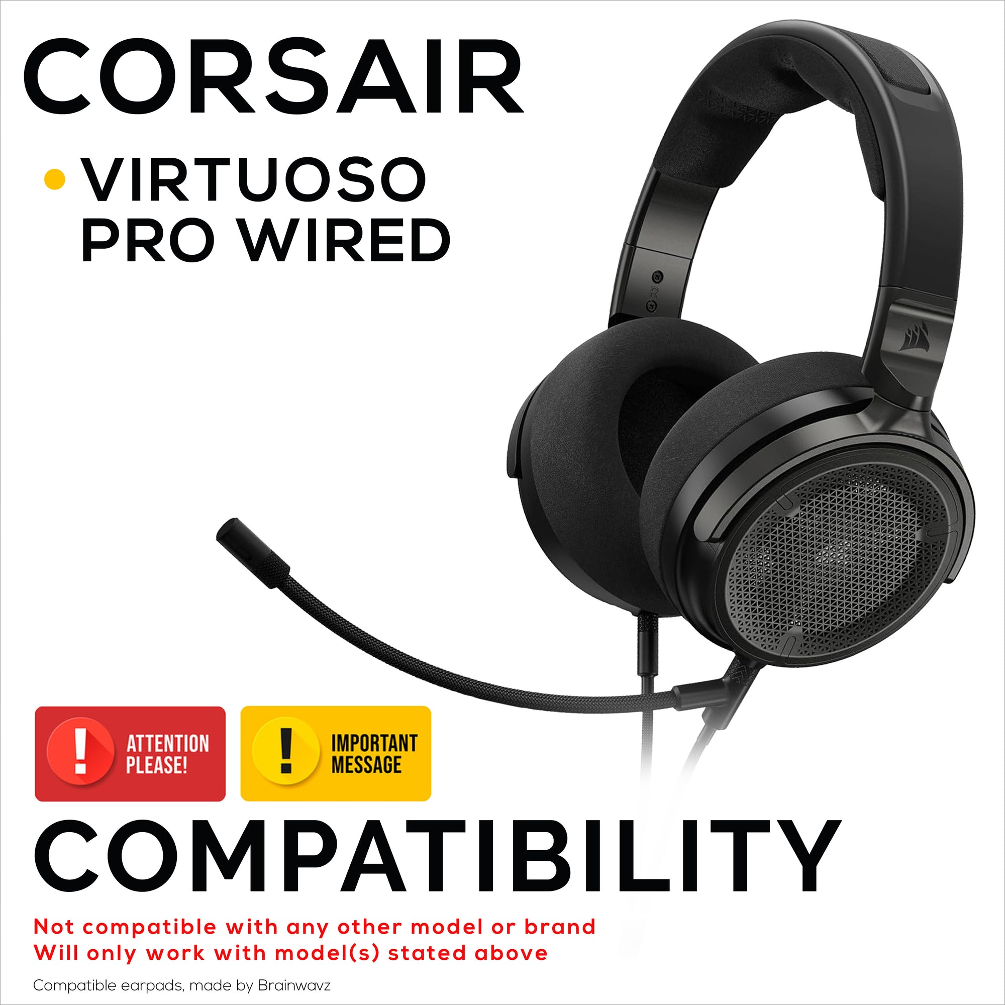 Hybrid Replacement Earpads for  Corsair Virtuoso PRO Wired Headset, Soft Gel, Breathable Fabric w/ PU Leather &amp; Memory Foam