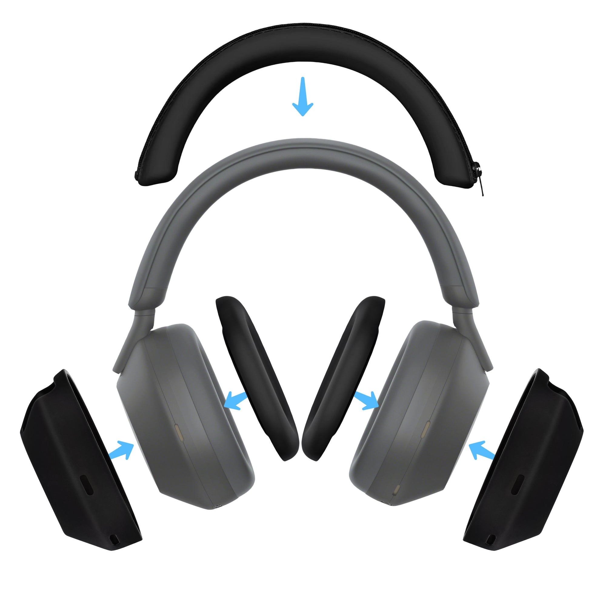 Silicone Protective Cover Set for Sony WH-1000XM5 - Headband, Ear Cup &amp; Earpad Covers – Sweatproof, Dustproof, Non-Slip &amp; Easy to Install