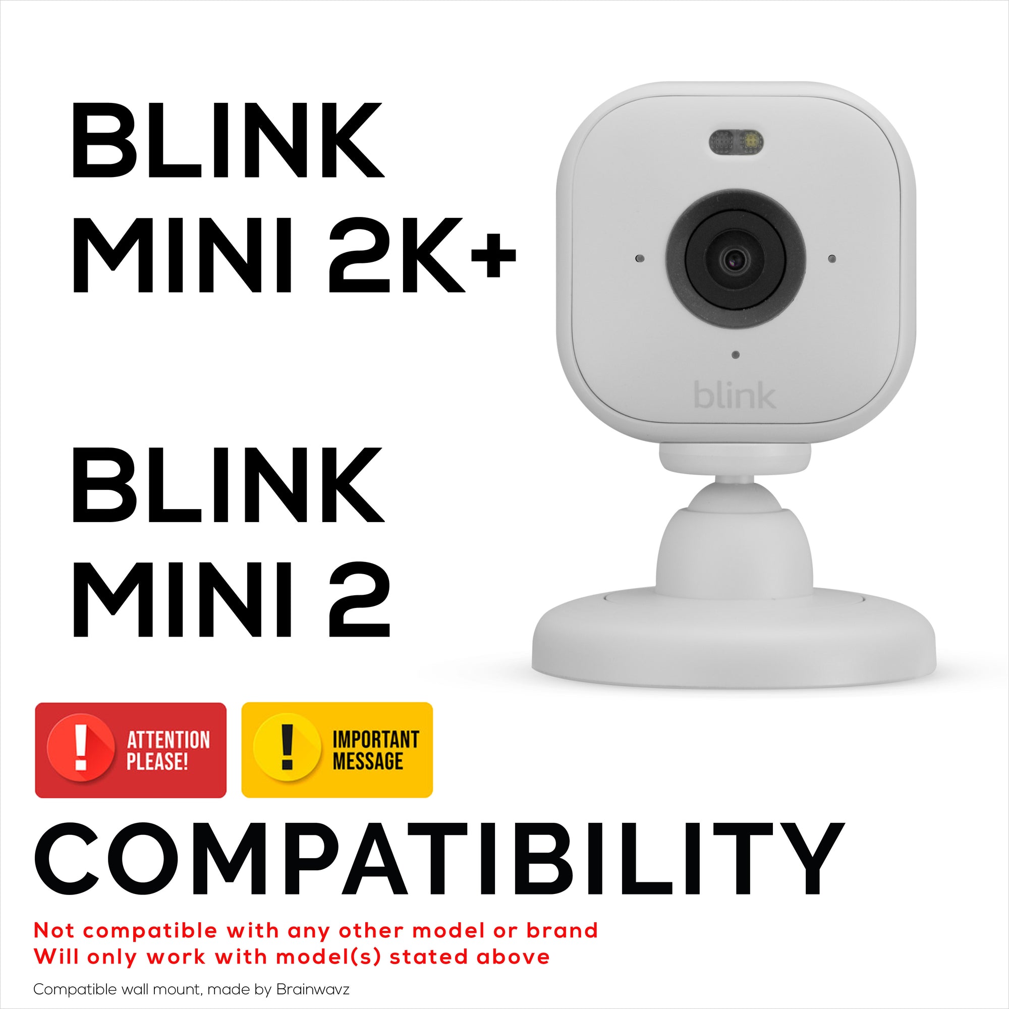 Screwless Wall Mount for Blink Mini 2K+ &amp; Blink Mini 2, Easy To Install Holder, Angled for Better Views, Screw In Option