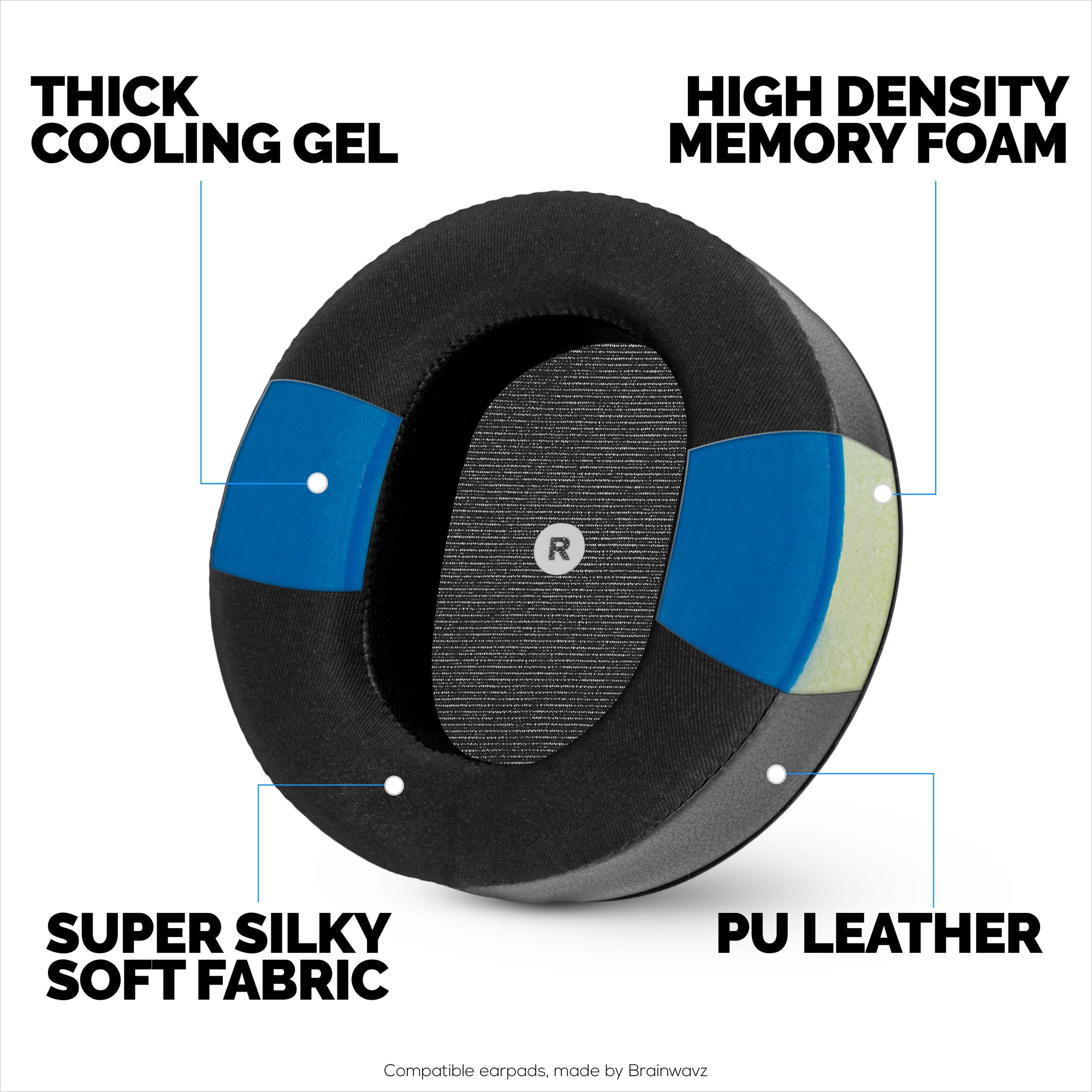 Hybrid Replacement Angled Earpads for Audeze Maxwell (GEN 1) Headsets, Soft Gel, Silky Soft Breathable Fabric w/ PU Leather &amp; Memory Foam