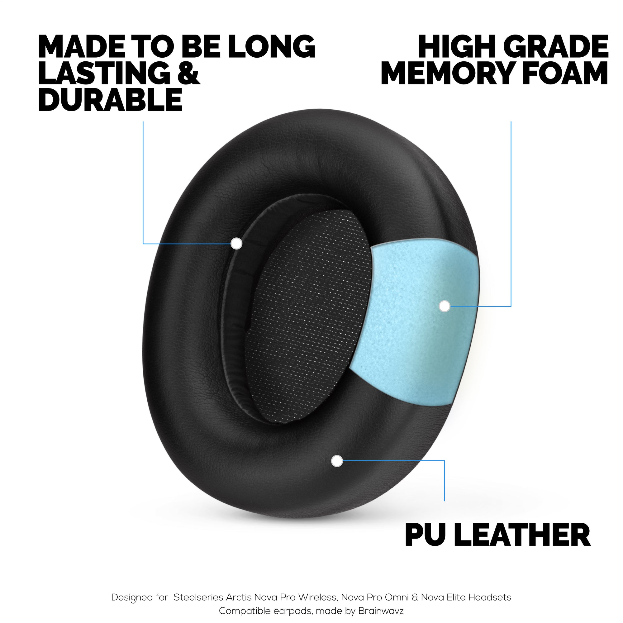 Replacement Earpads for Steelseries Arctis Nova Pro Wireless, Nova Pro Omni &amp; Nova Elite Headsets. High Grade Protein PU Leather with Soft Foam