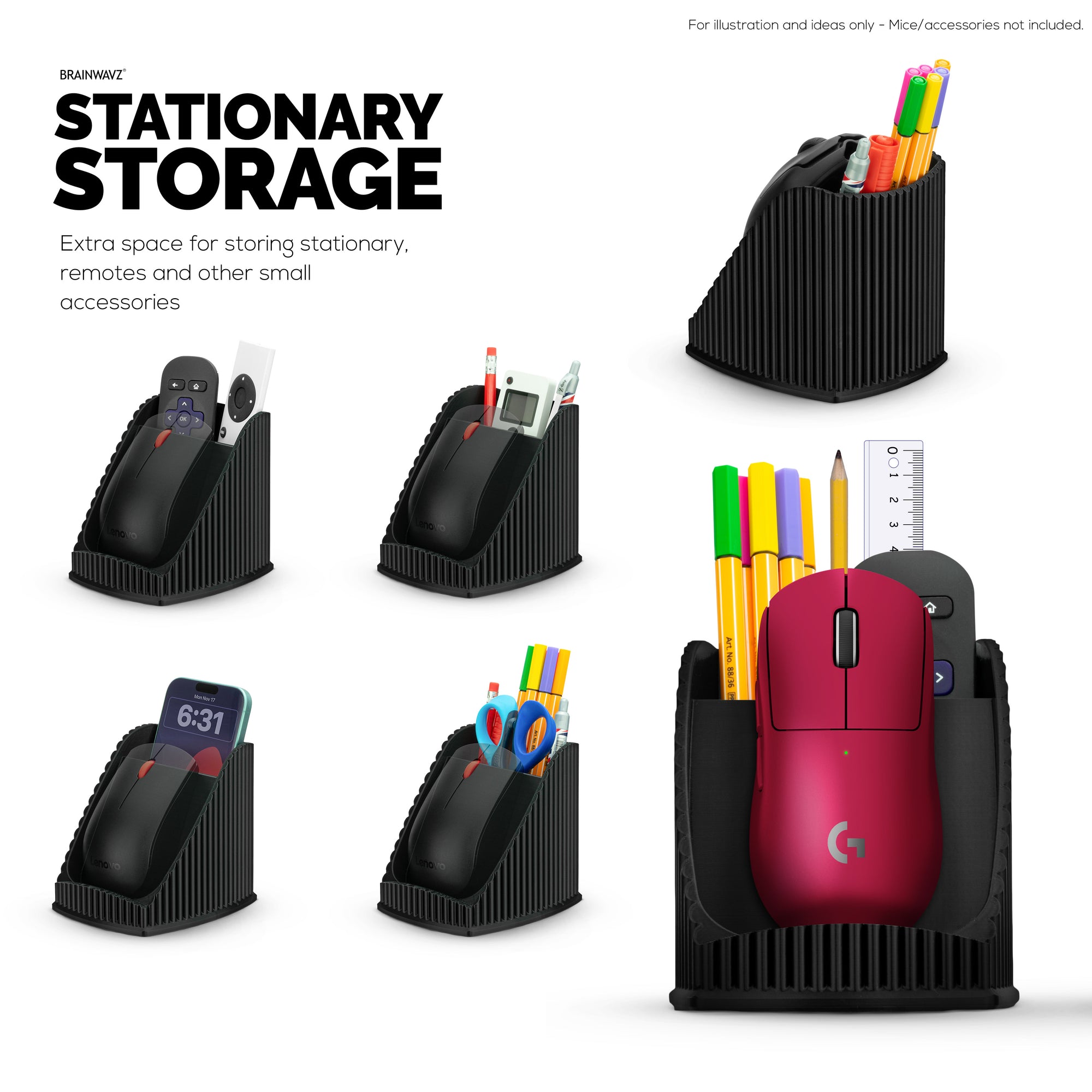 Desktop PC Mouse Stand Holder with Stationary Pen Holder, For Gaming &amp; Office Mice From Logitech, Razer, Corsair &amp; More