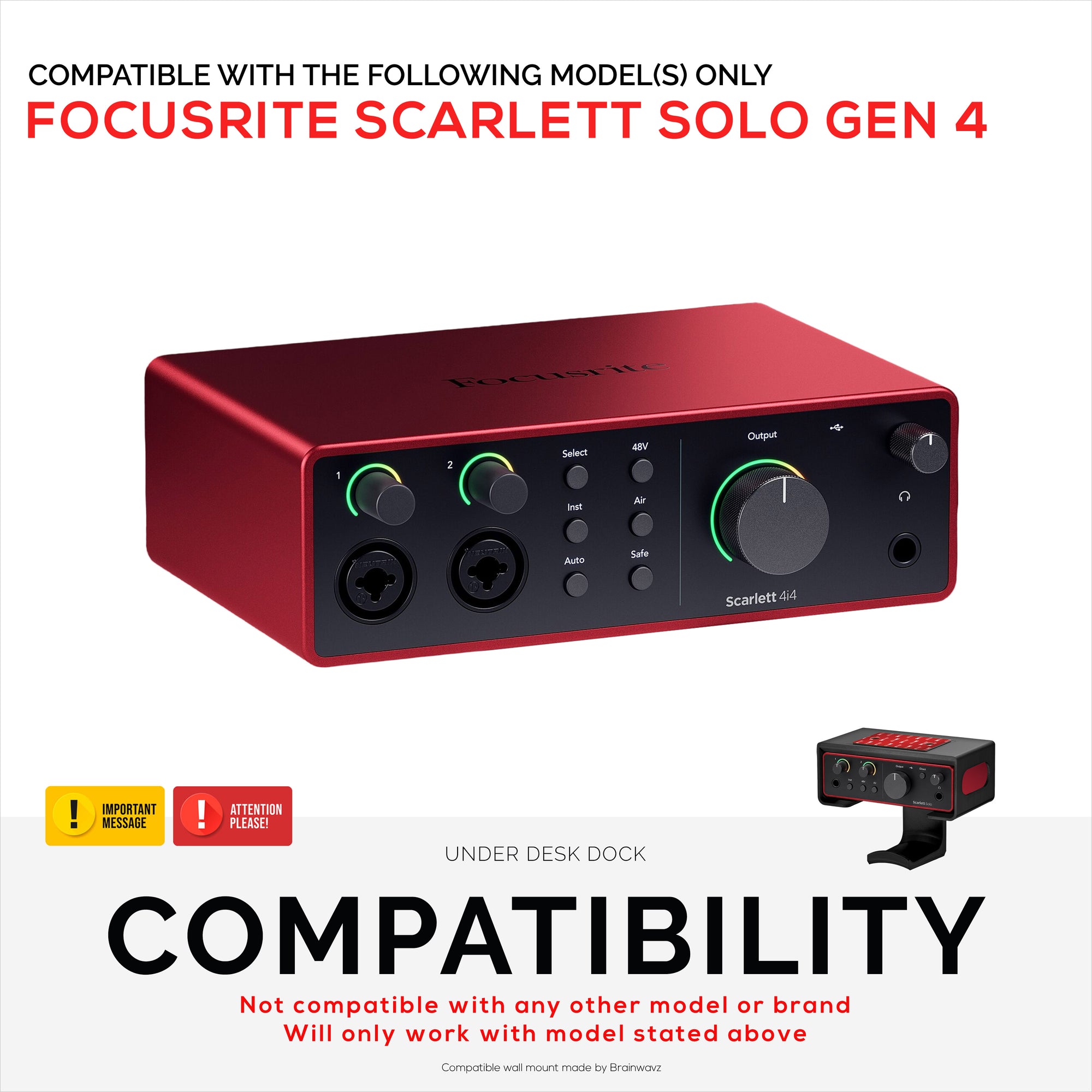 Under Desk Mounting Bracket Headphone Hanger Compatible with Focusrite Scarlett Solo Gen 4 - Space Saving Dock, Easy to Install, Adhesive &amp; Screw-In, Reduce Clutter, Free Desktop Space