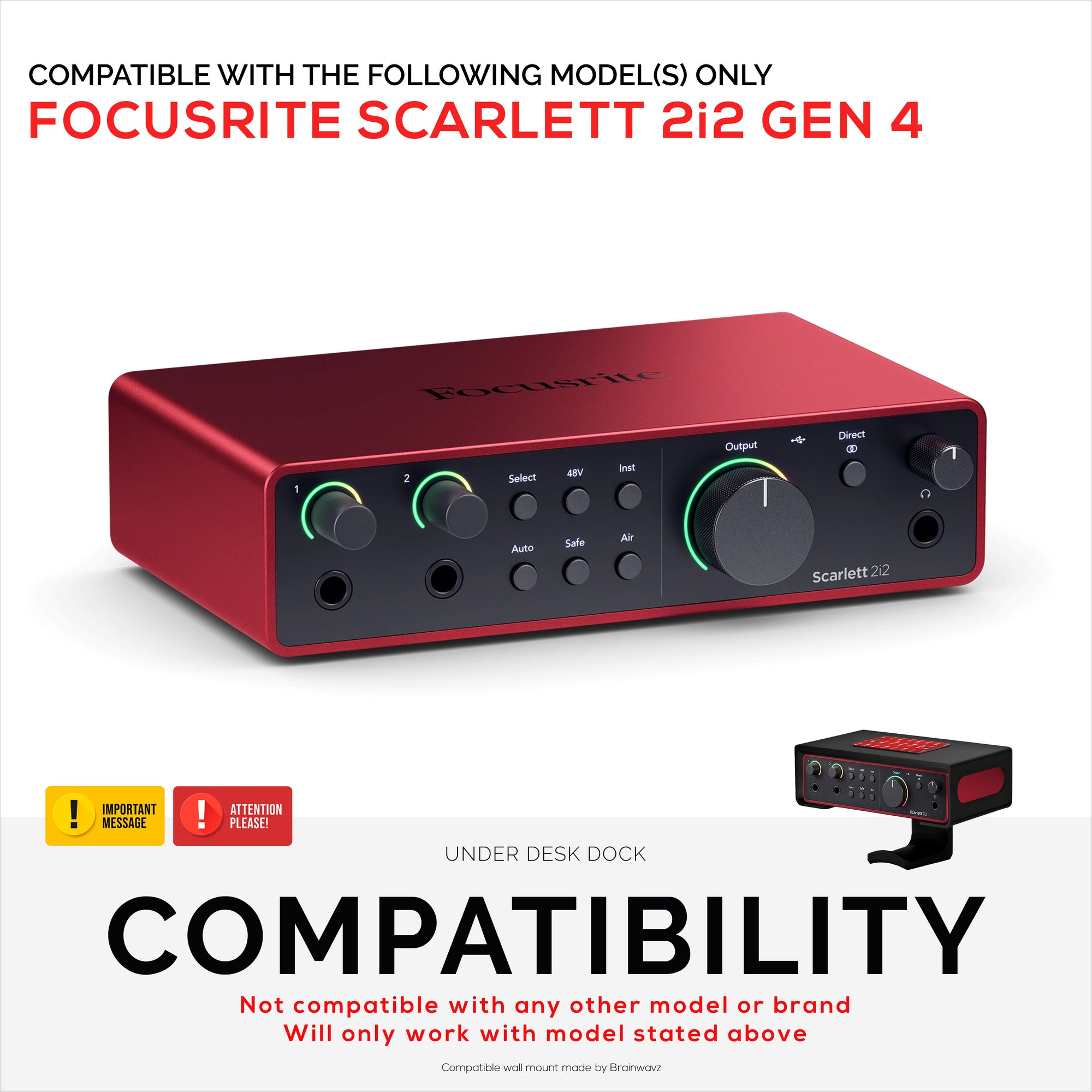 Under Desk Mounting Bracket Headphone Hanger Compatible with Focusrite Scarlett 2i2 Gen 4 - Space Saving Dock, Easy to Install, Adhesive &amp; Screw-In, Reduce Clutter, Free Desktop Space